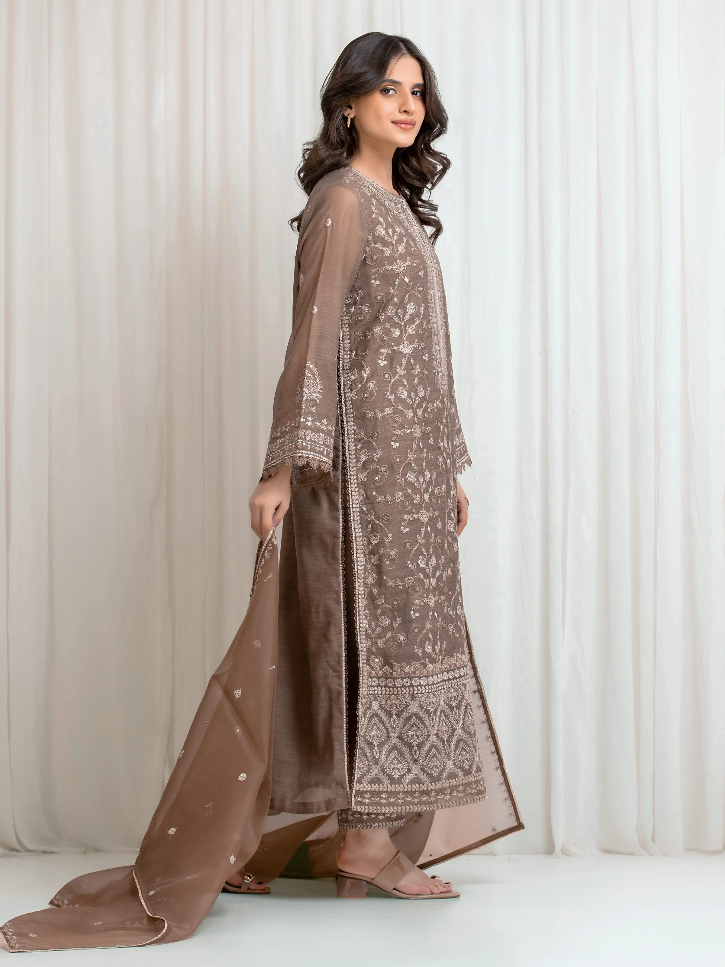 Unstitched Embroidered Chanderi Suit - EWU6V6-30075-3P - Image 5
