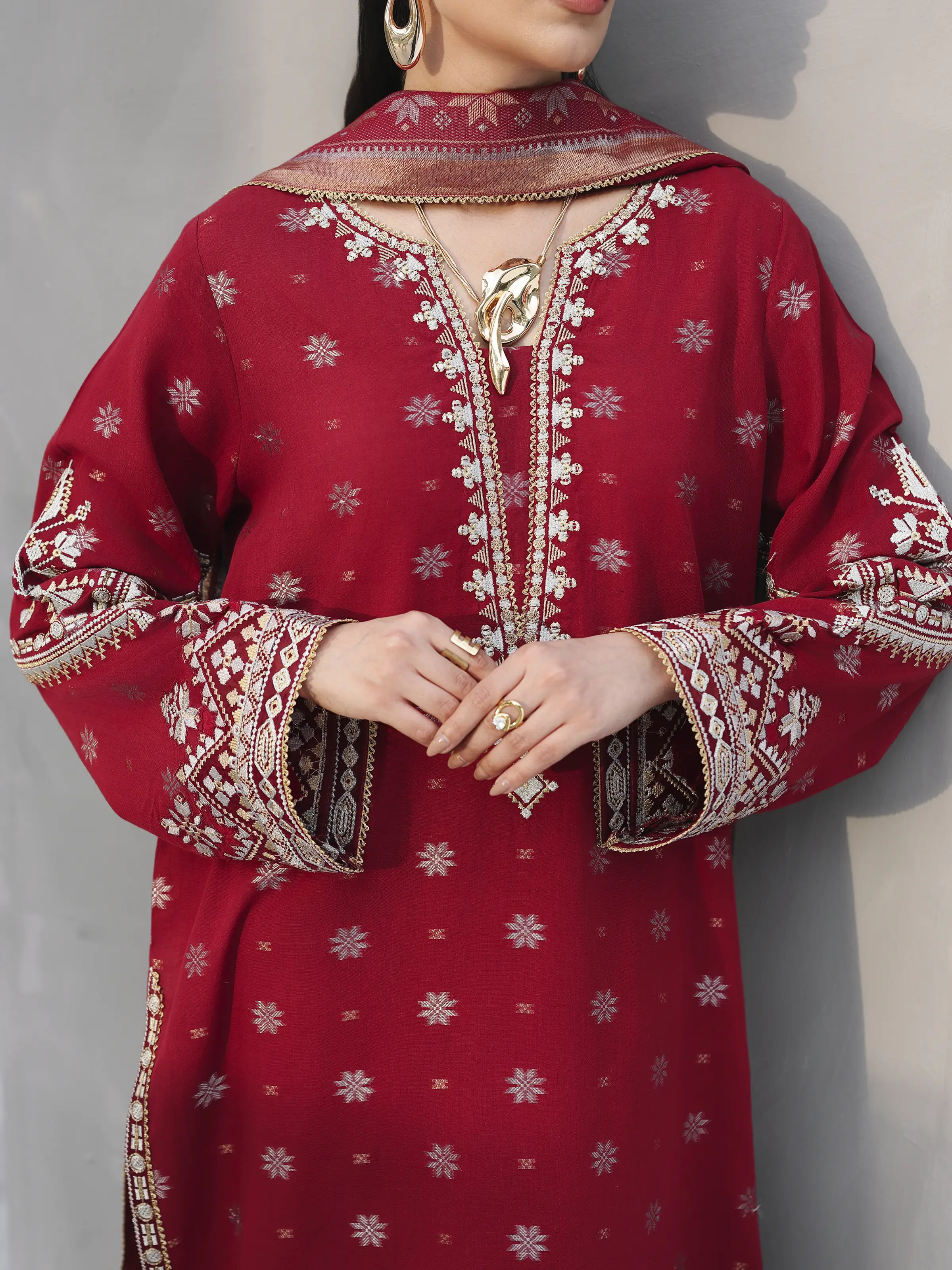 Unstitched Embroidered Jacquard Suit - EWU6V3-33460-3P - Image 3