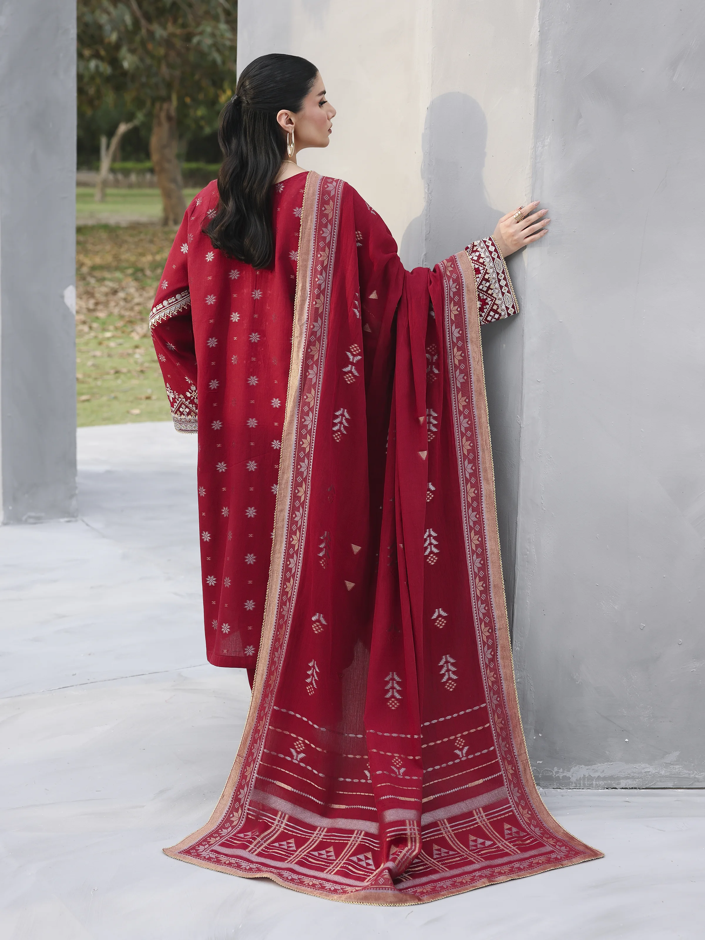 Unstitched Embroidered Jacquard Suit - EWU6V3-33460-3P - Image 6