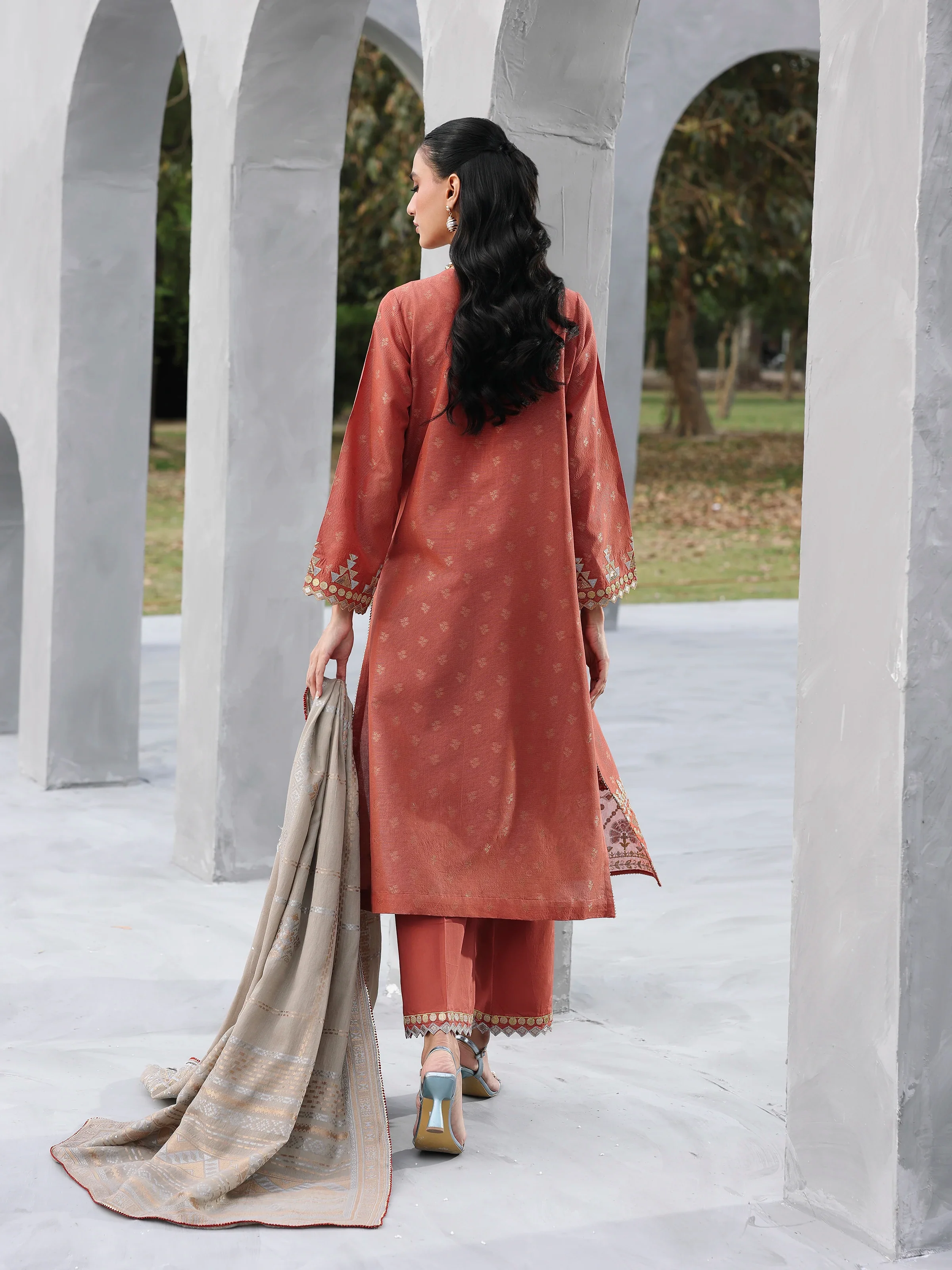 Unstitched Embroidered Jacquard Suit - EWU6V3-33461-3P - Image 6