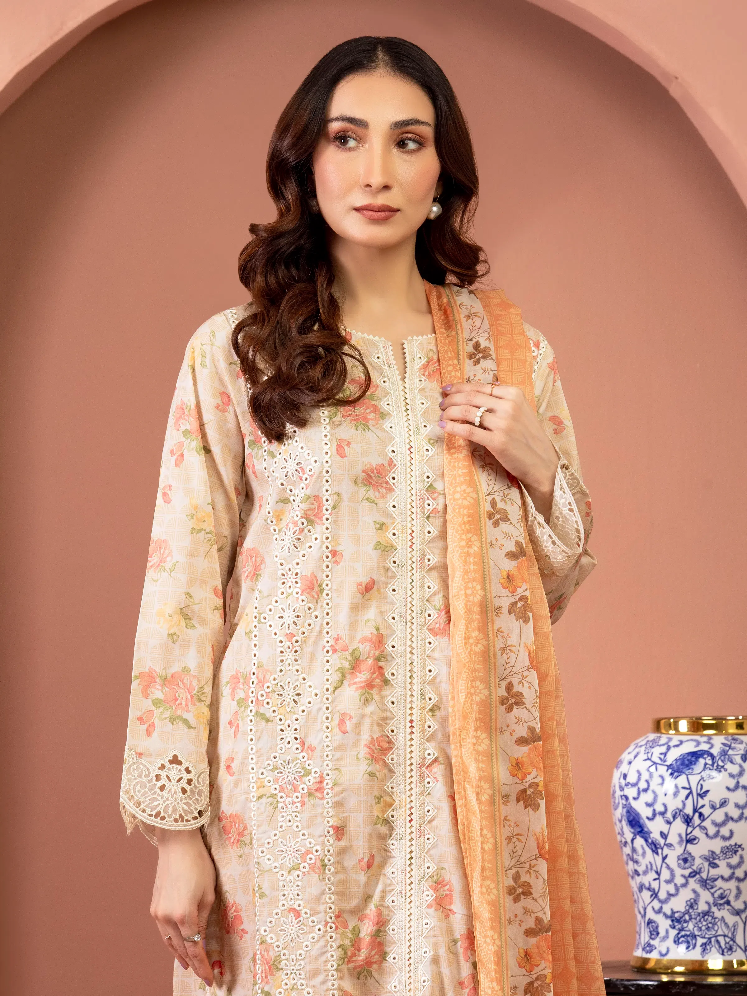 Unstitched  Embroidered Lawn Shirt - EWU5V1-31447S - Image 2