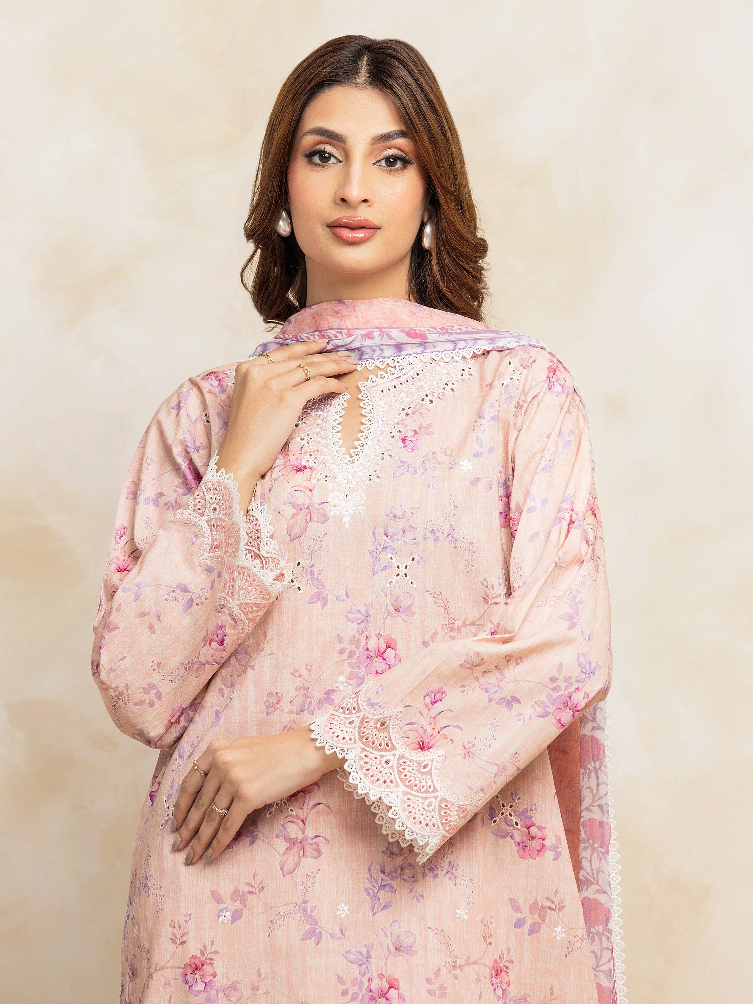 Unstitched  Embroidered Lawn Shirt Trouser - EWU5V1-31085ST - Image 2