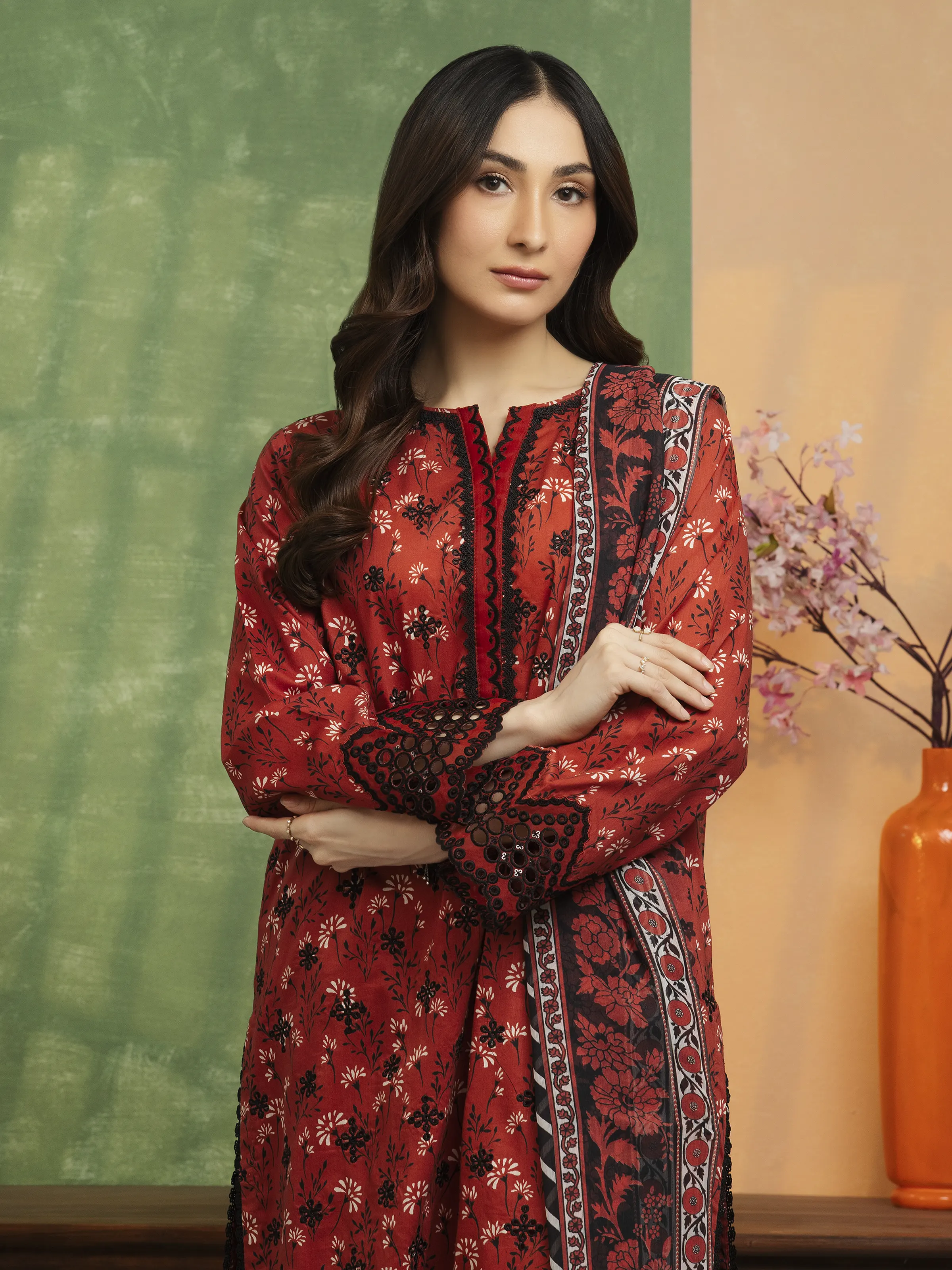 Unstitched  Embroidered Lawn Shirt Trouser - EWU5V1-31402ST - Image 3