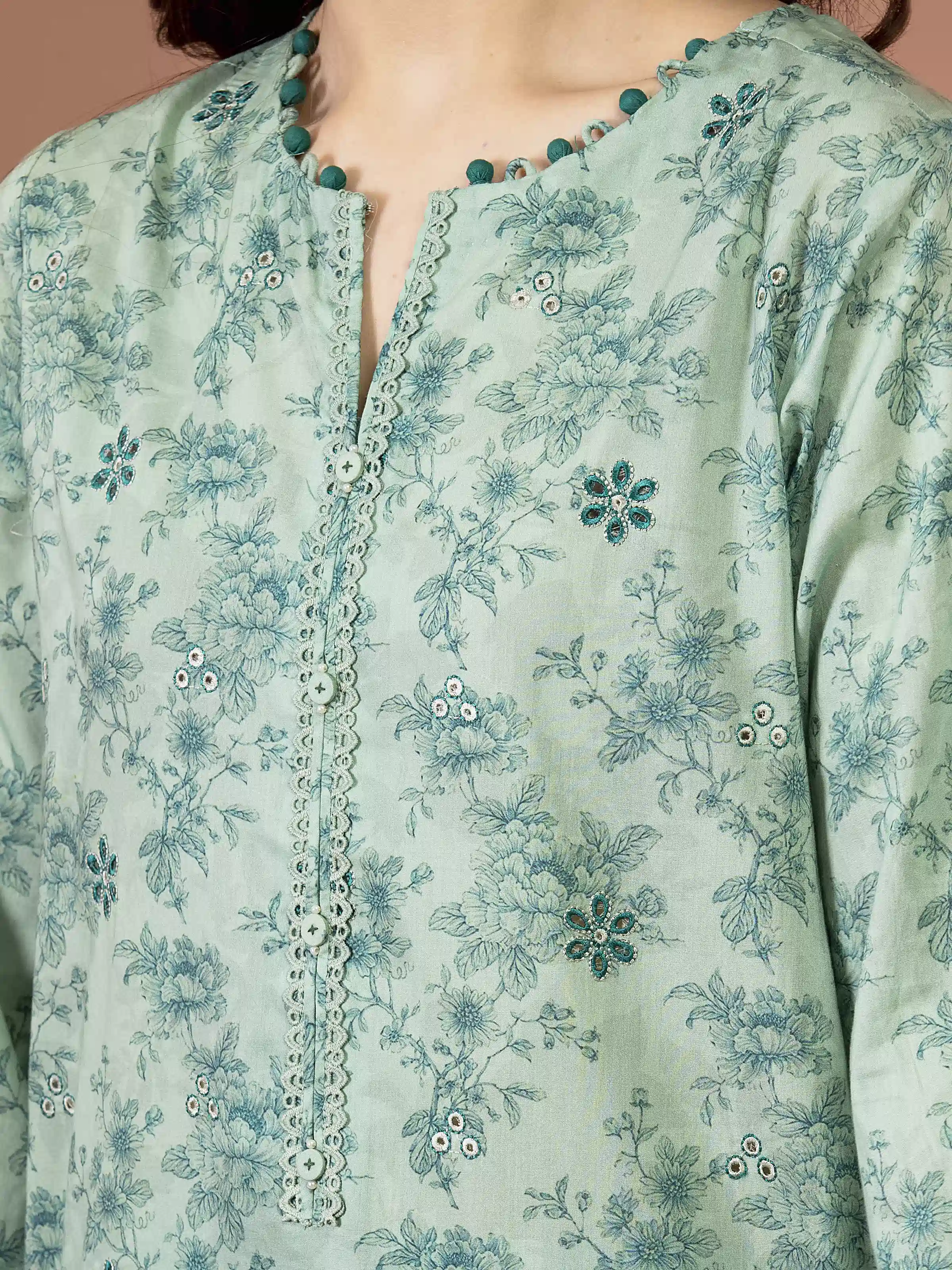 Unstitched  Embroidered Lawn Shirt Trouser - EWU5V1-31436ST - Image 4