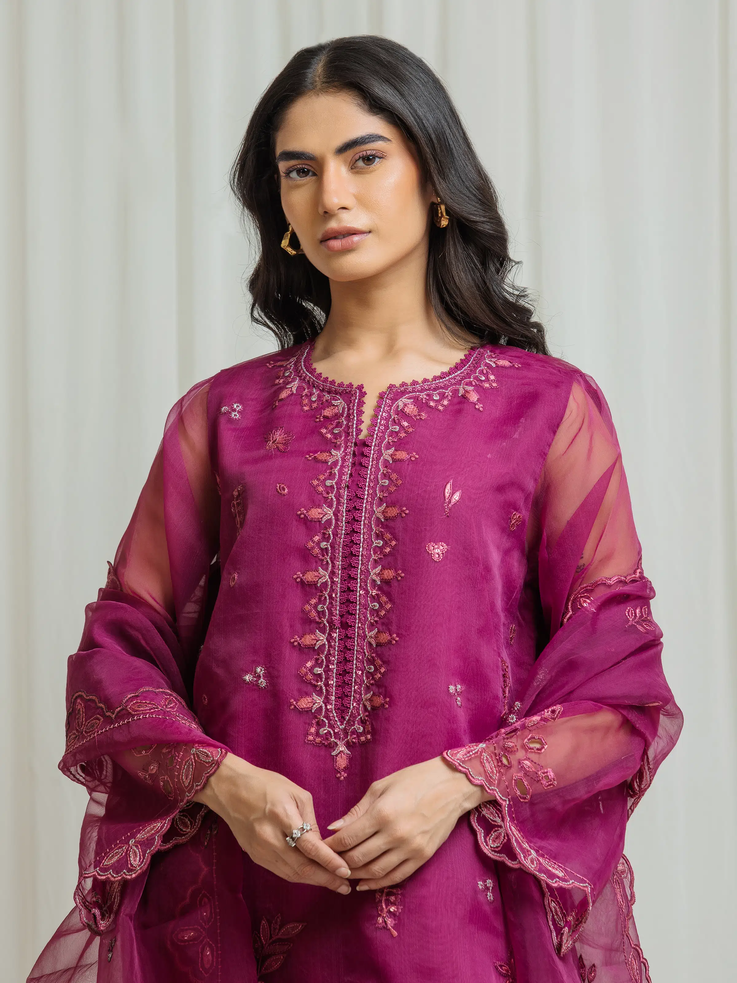 Unstitched Embroidered Organza Suit - EWU5V4-31262-3P - Image 2