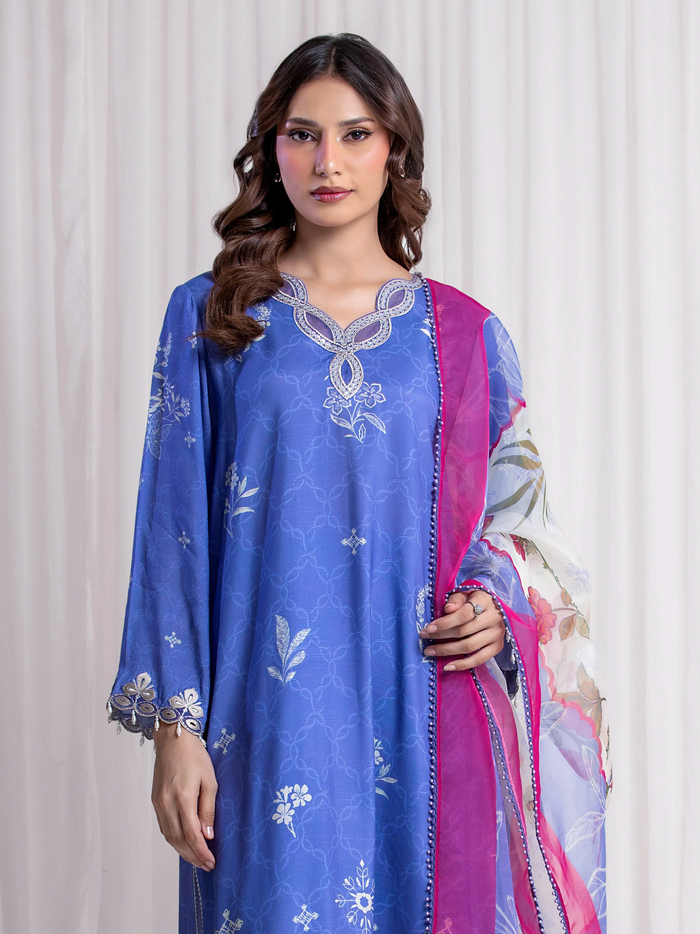 Unstitched Embroidered Silk Suit - EWU6V16-33530-3P - Image 2