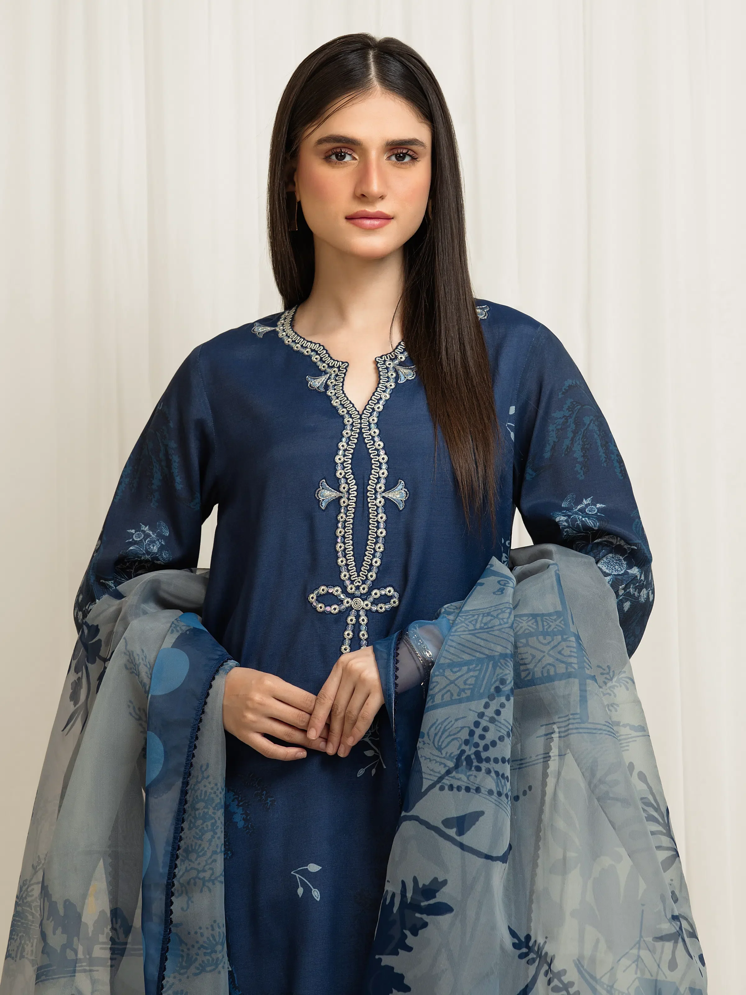 Unstitched Embroidered Raw Silk Suit - EWU6V16-33532-3P - Image 2