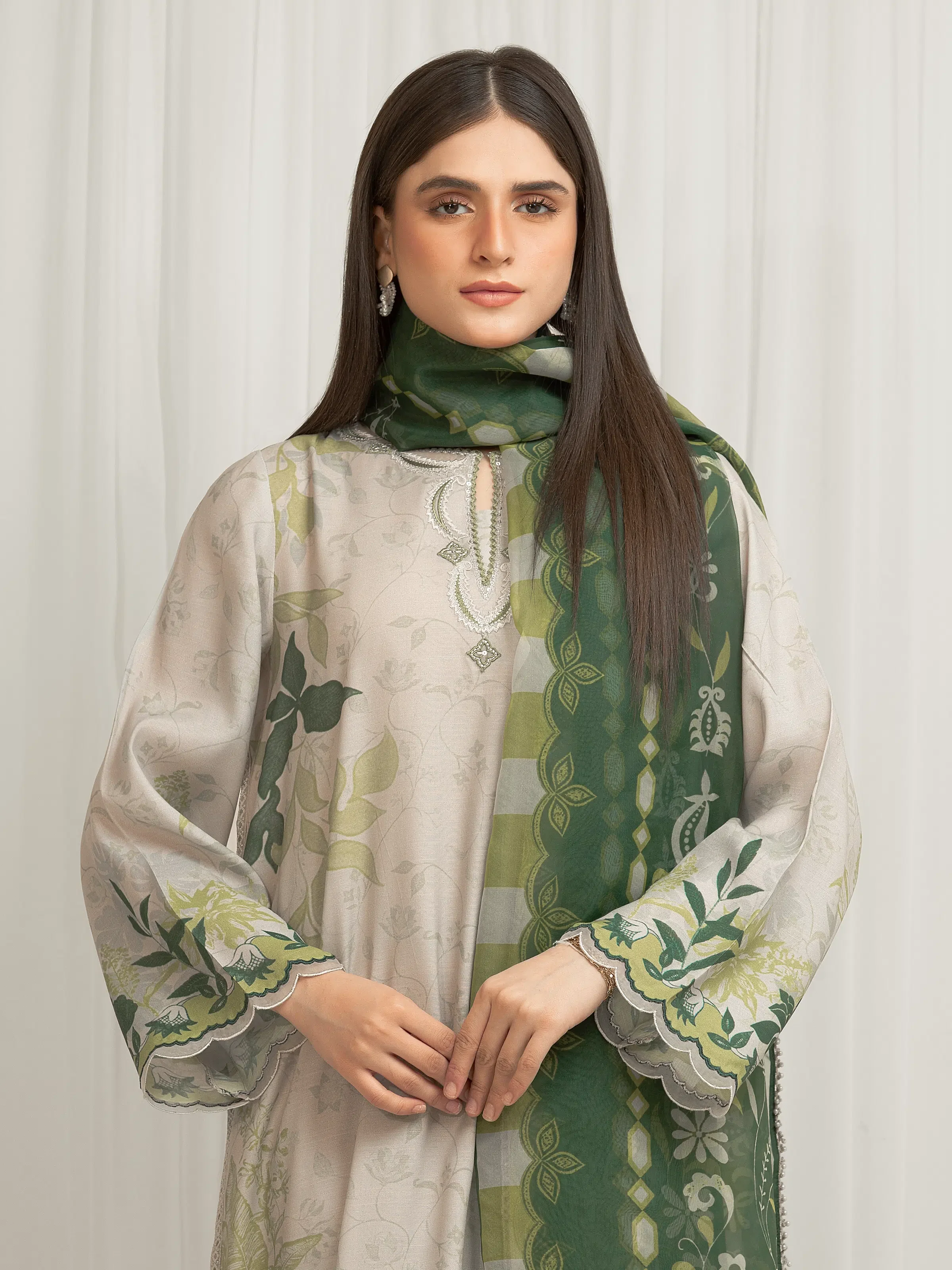 Unstitched Embroidered Raw Silk Suit - EWU6V16-33534-3P - Image 2