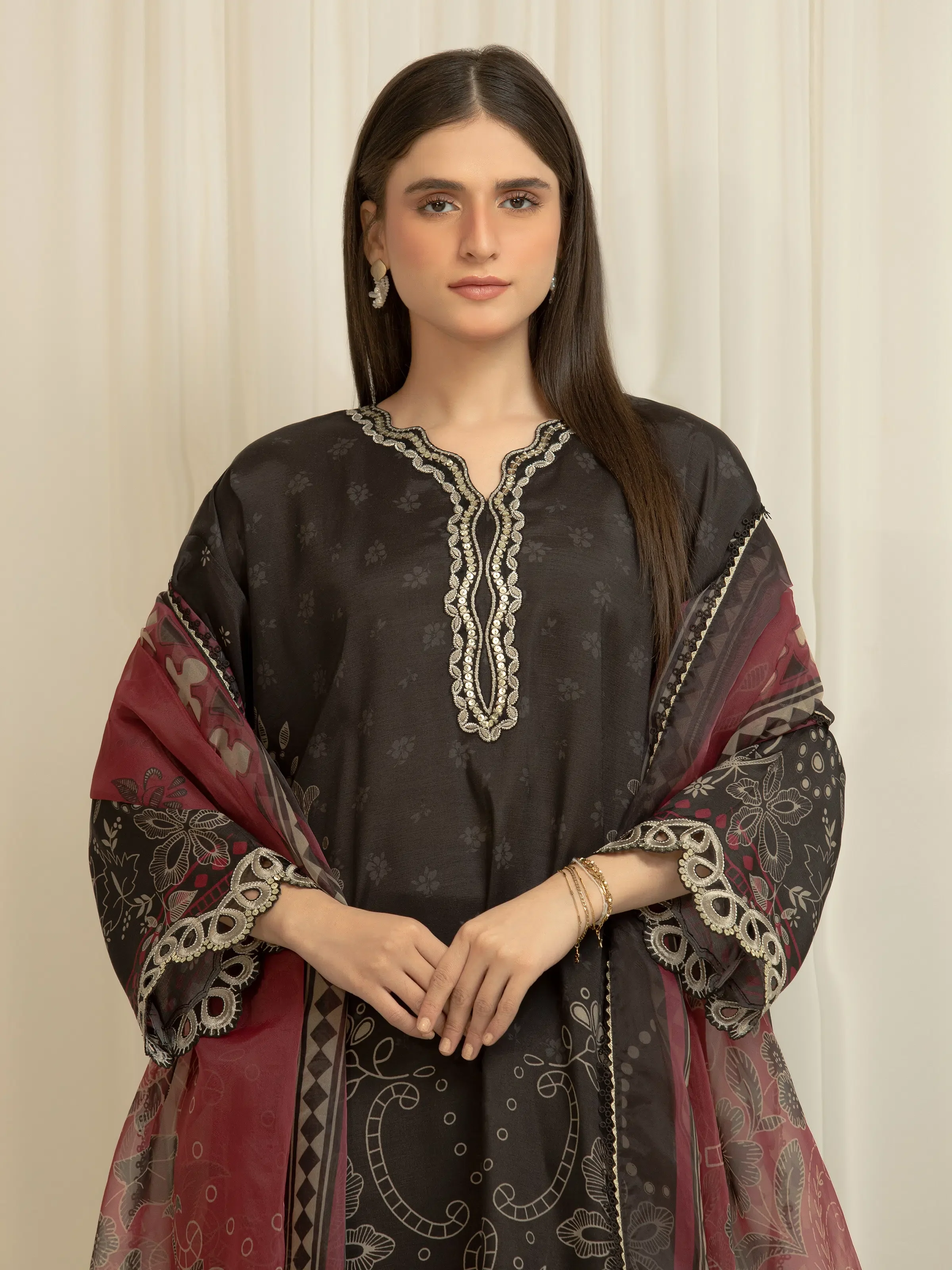 Unstitched Embroidered Silk Suit - EWU6V16-33535-3P - Image 2