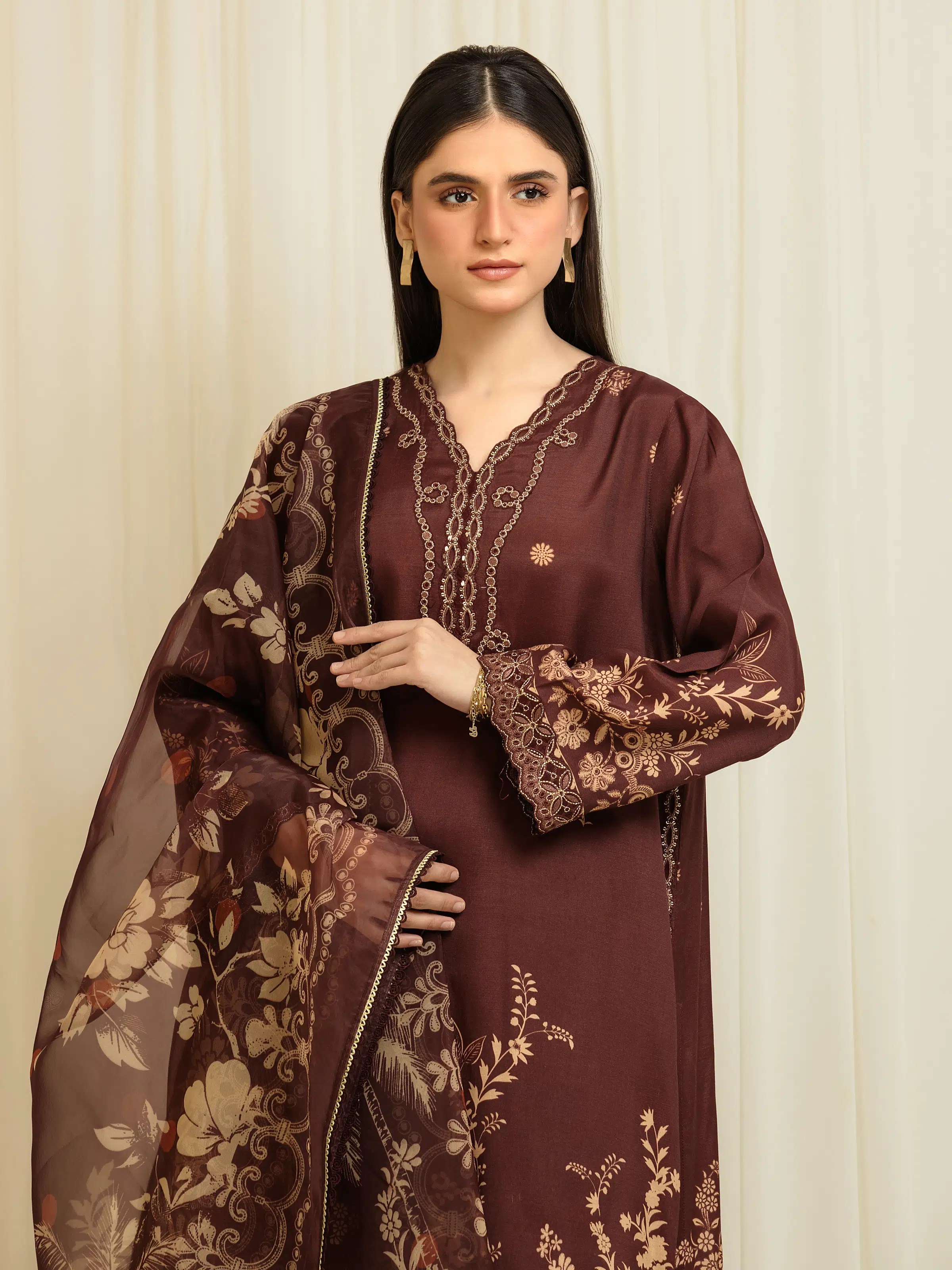 Unstitched Embroidered Silk Suit - EWU6V16-33538-3P - Image 2