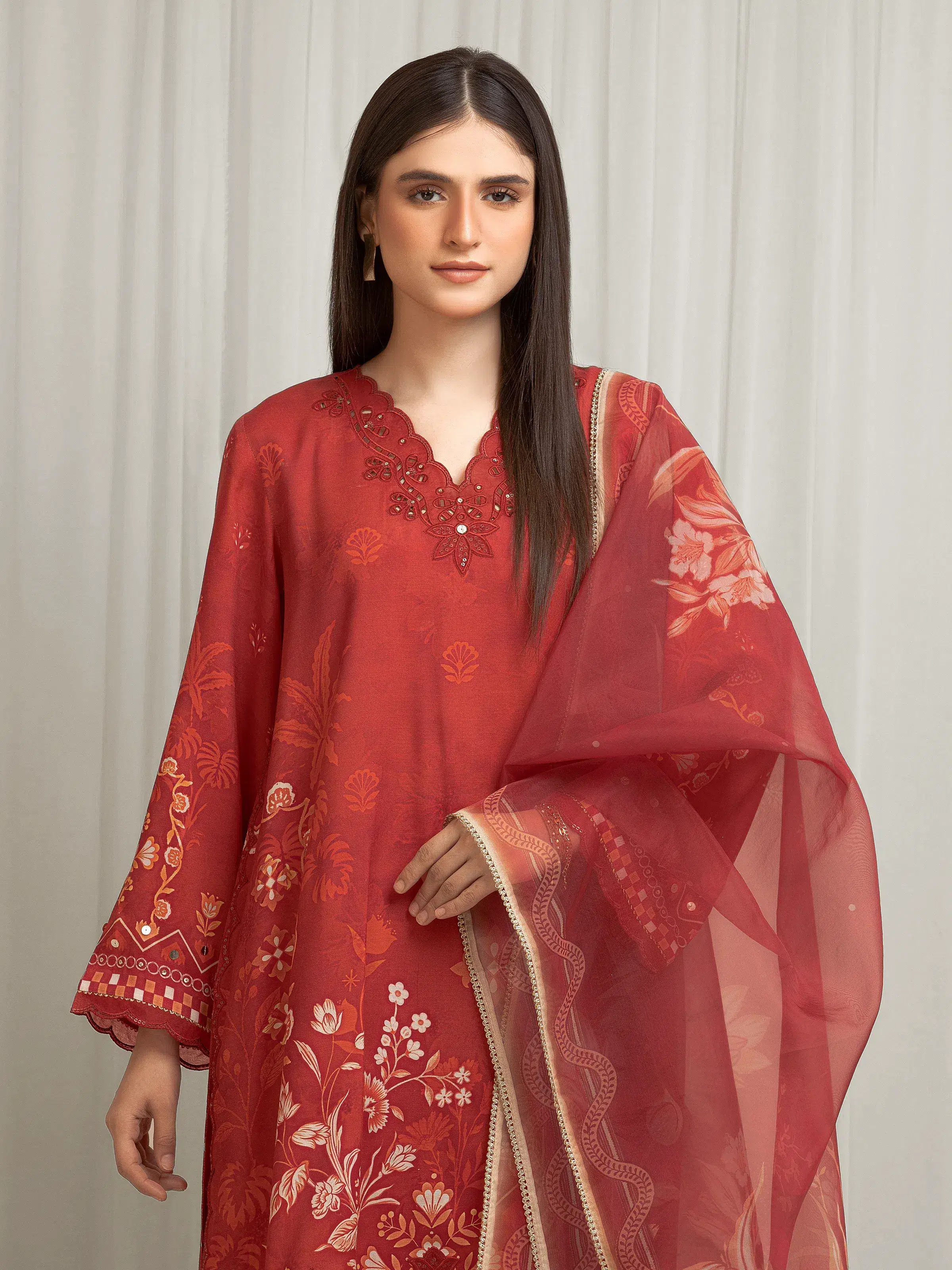 Unstitched Embroidered Raw Silk Suit - EWU6V16-33537-3P - Image 2
