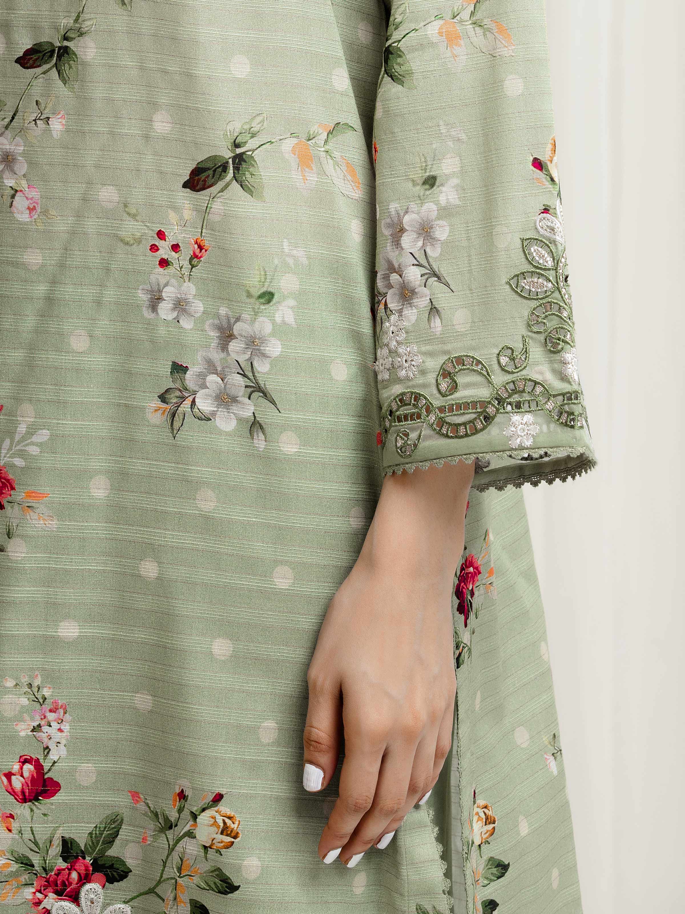 Unstitched Embroidered Zari Lawn Suit - EWU6V23-33405-3P - Image 3