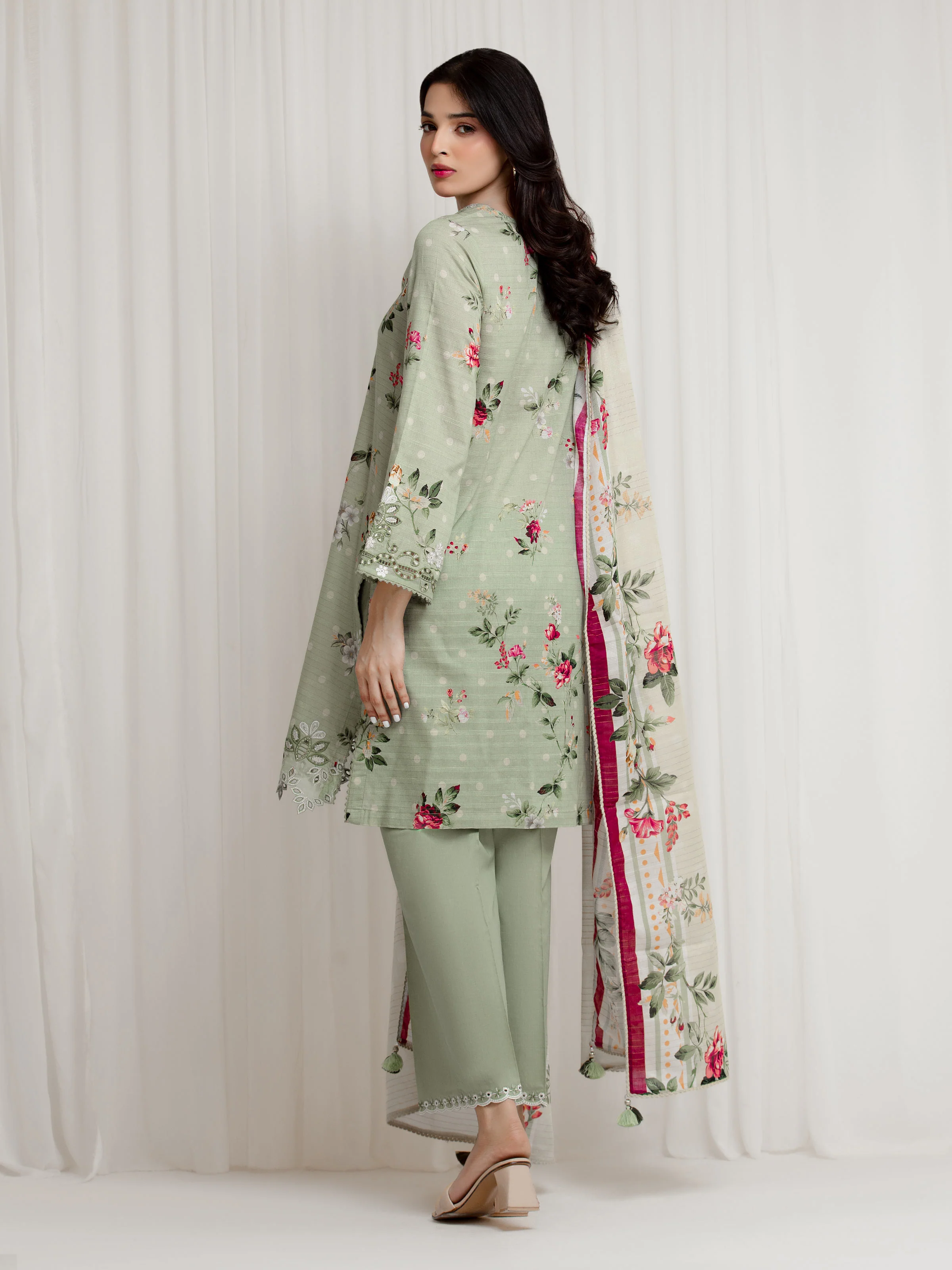 Unstitched Embroidered Zari Lawn Suit - EWU6V23-33405-3P - Image 6