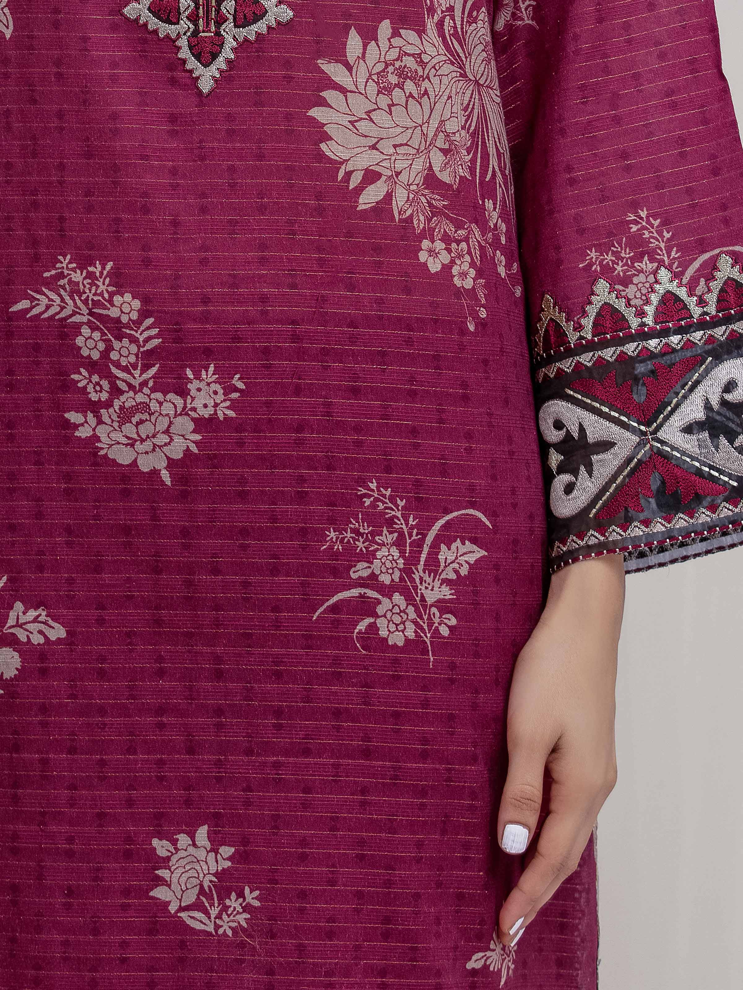 Unstitched Embroidered Zari Lawn Suit - EWU6V23-33407-3P - Image 3