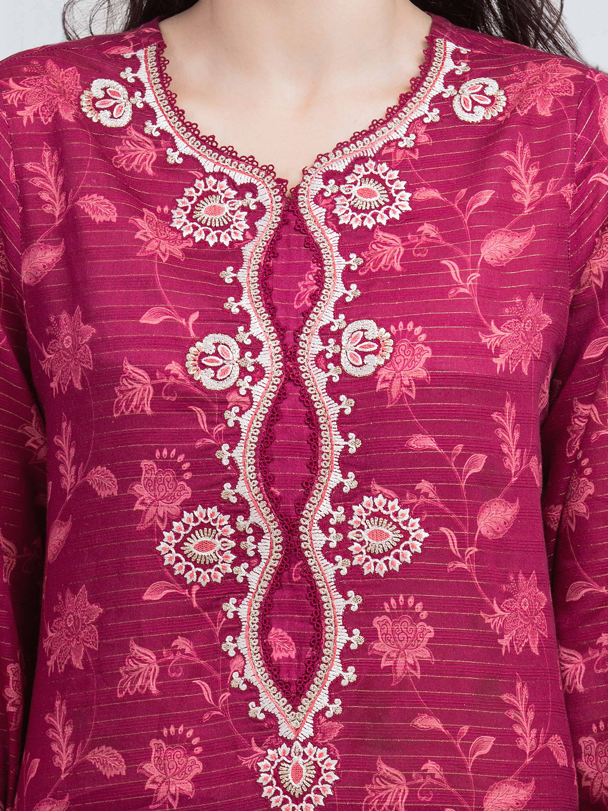 Unstitched Embroidered Zari Lawn Suit - EWU6V23-33417-3P - Image 4