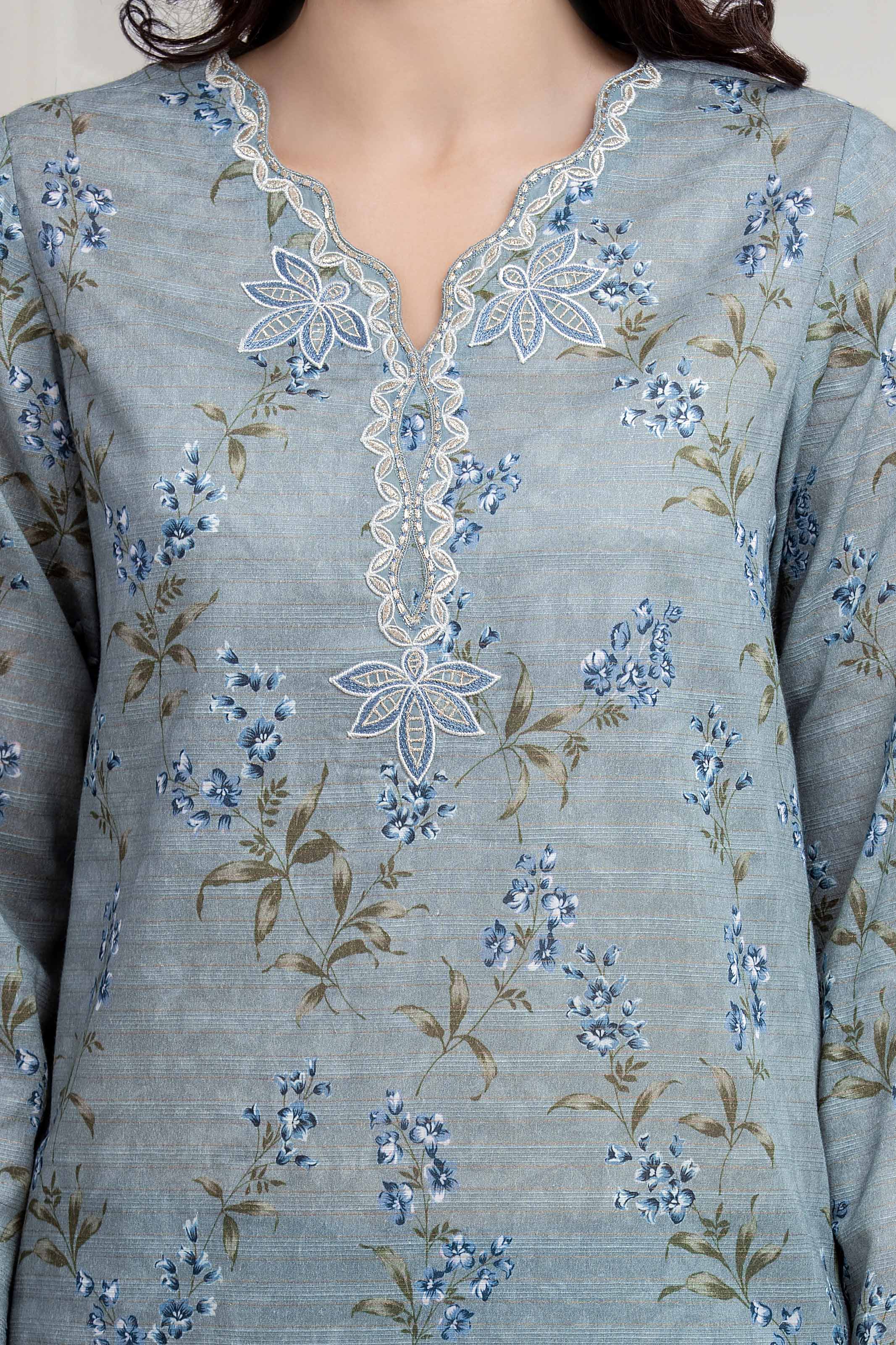 Unstitched Embroidered Zari Lawn Suit - EWU6V23-33420-3P - Image 3