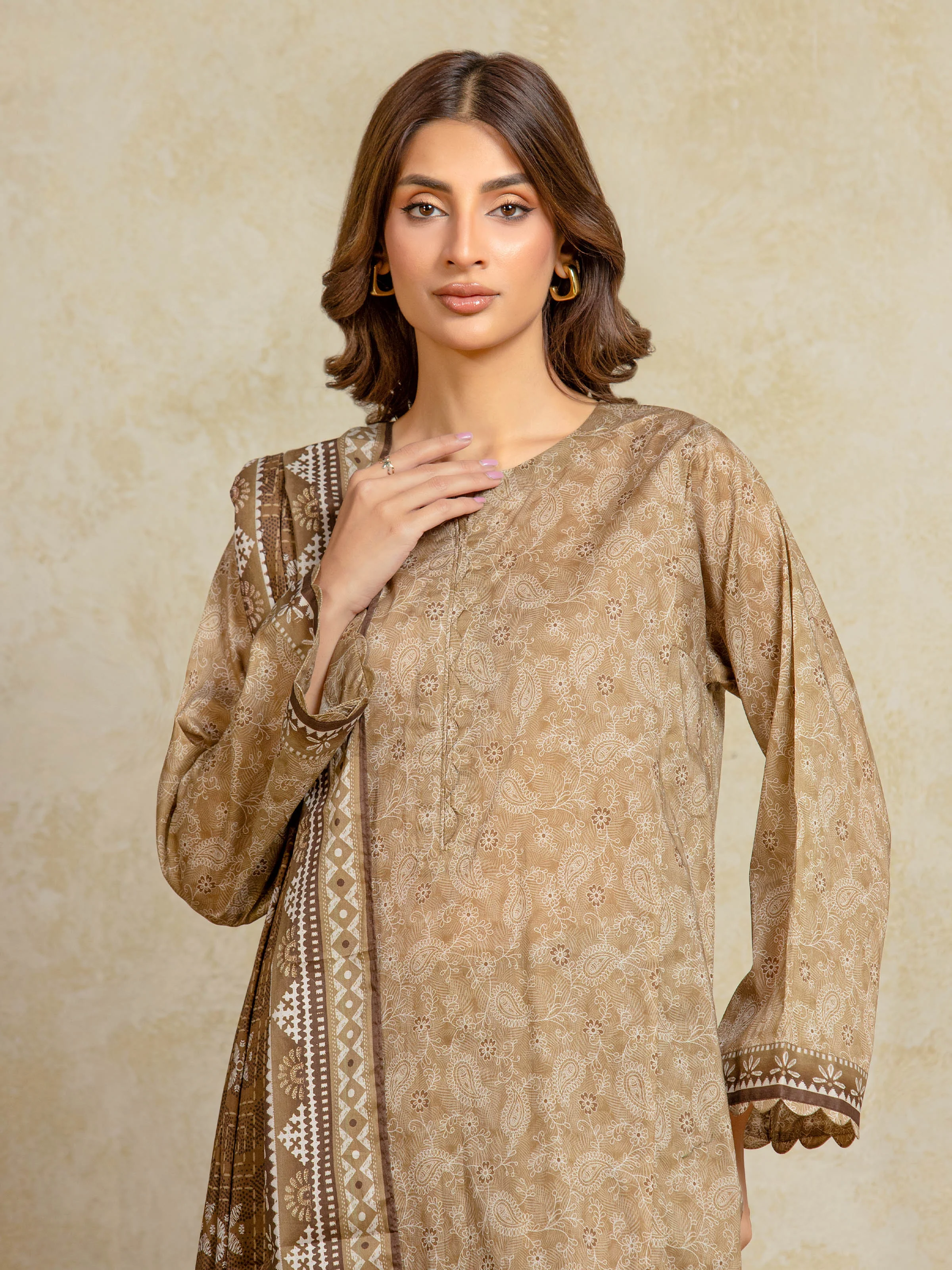 Unstitched Printed Khaddar Suit - EWU5A3-35944-3P - Image 2