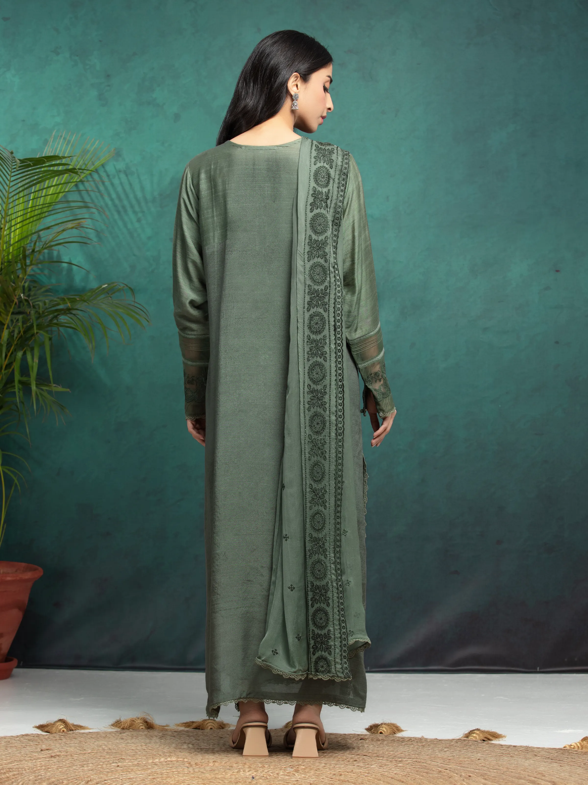 Unstitched Embroidered Raw Silk Suit - EWU24V16-30281-3P - Image 2