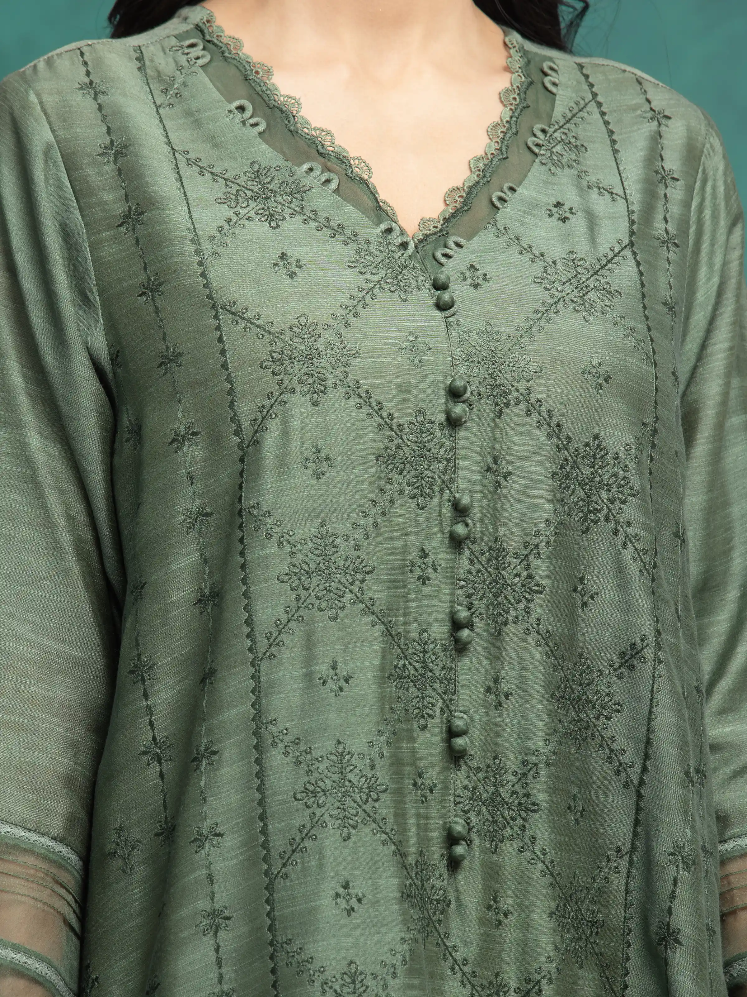Unstitched Embroidered Raw Silk Suit - EWU24V16-30281-3P - Image 3