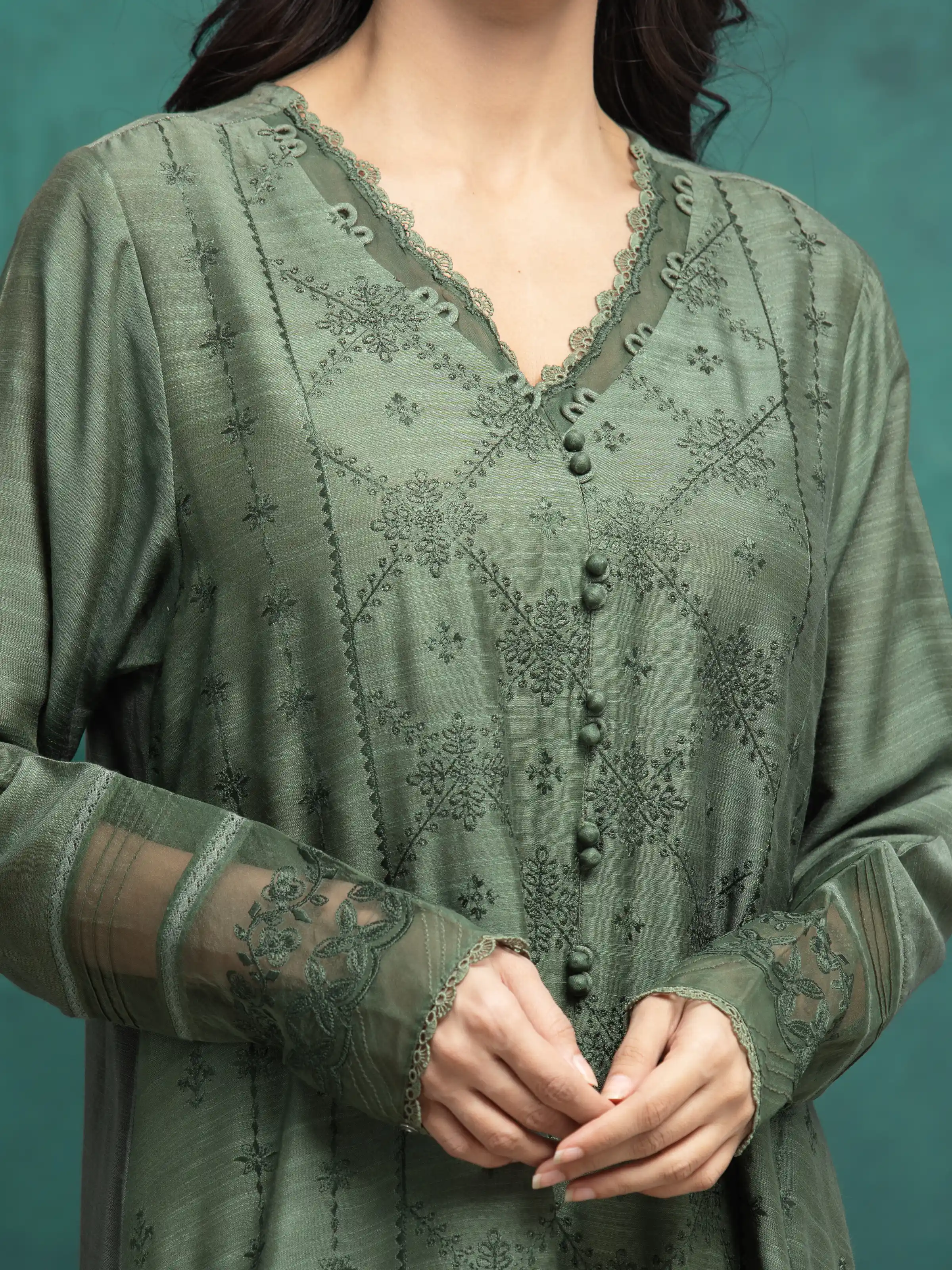 Unstitched Embroidered Raw Silk Suit - EWU24V16-30281-3P - Image 4