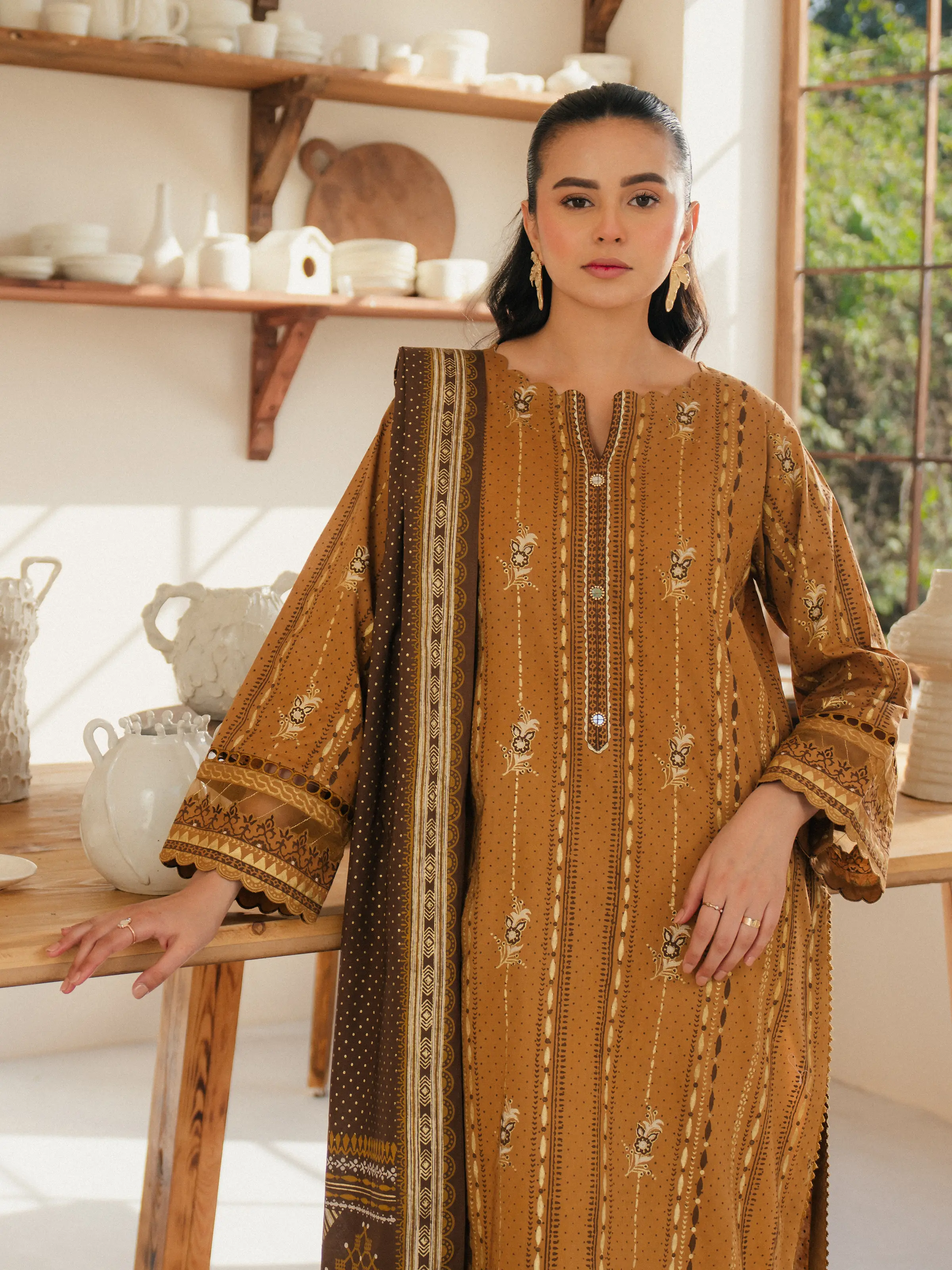 Unstitched Block Print Cambric Suit - EWU5M1-005-3P - Image 2