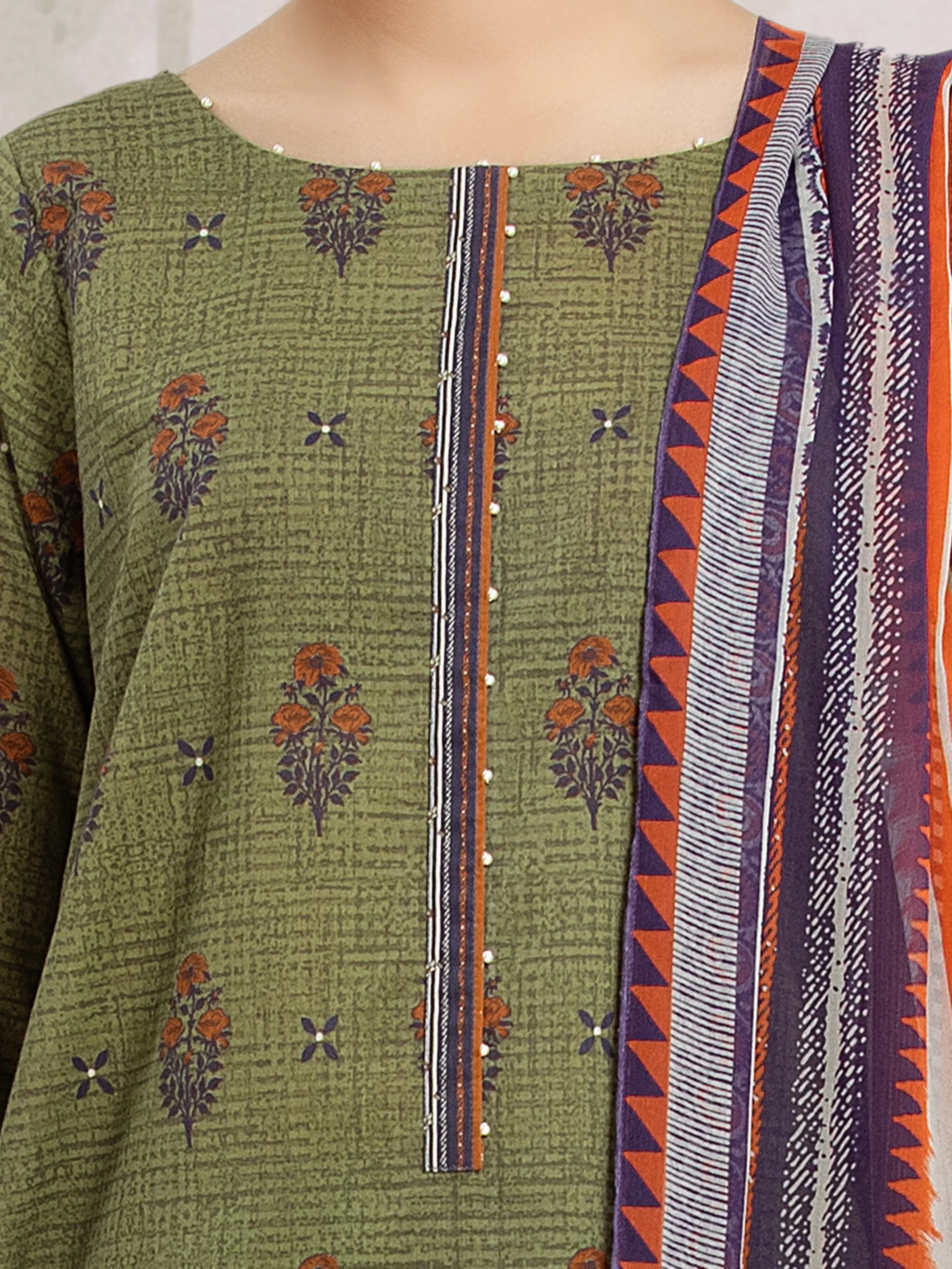 Unstitched Printed Khaddar Suit - EWU24M2-197-3P - Image 3