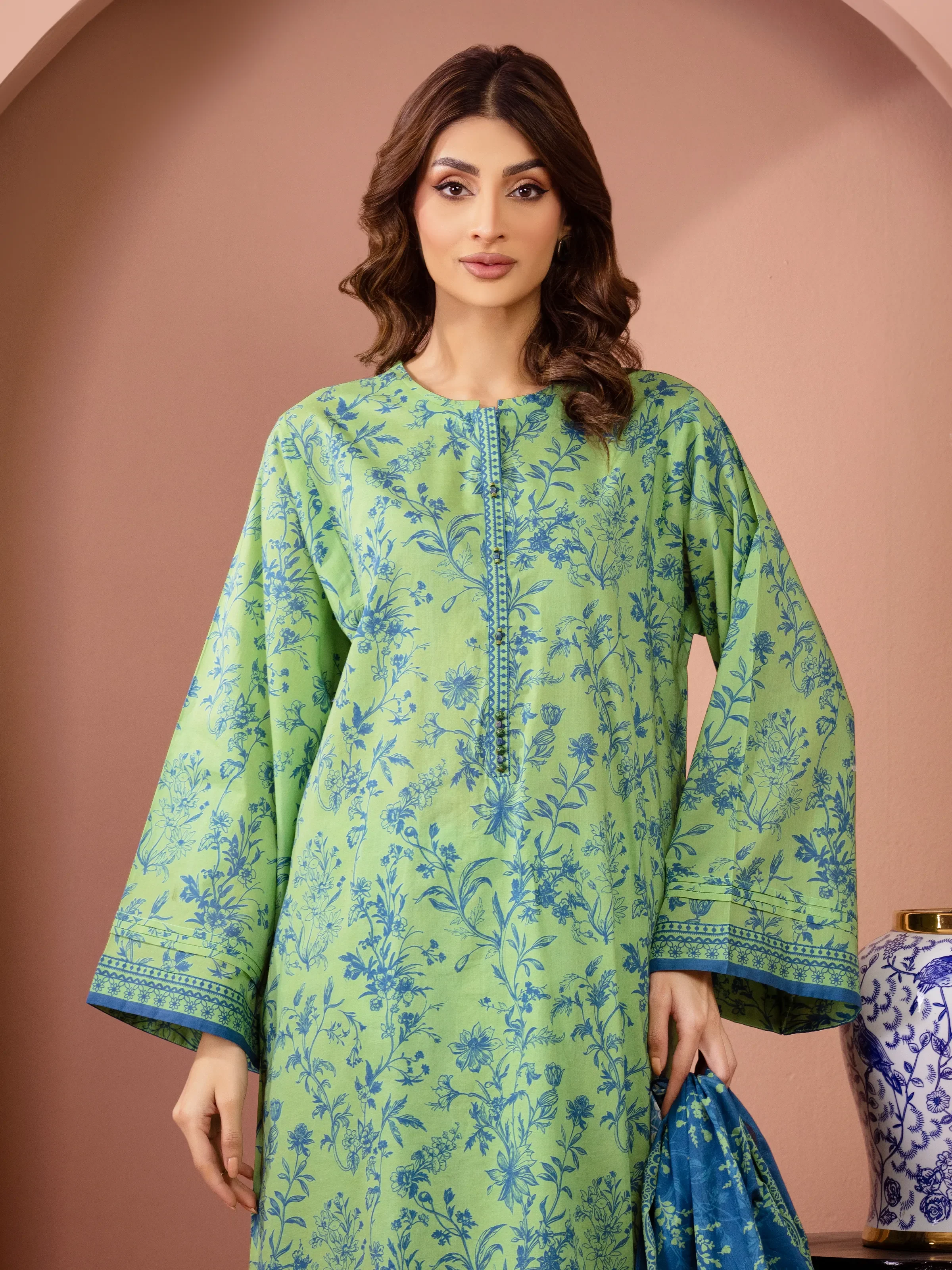 Unstitched Green Printed Lawn Suit - EWU6A1-36517-3P - Image 2