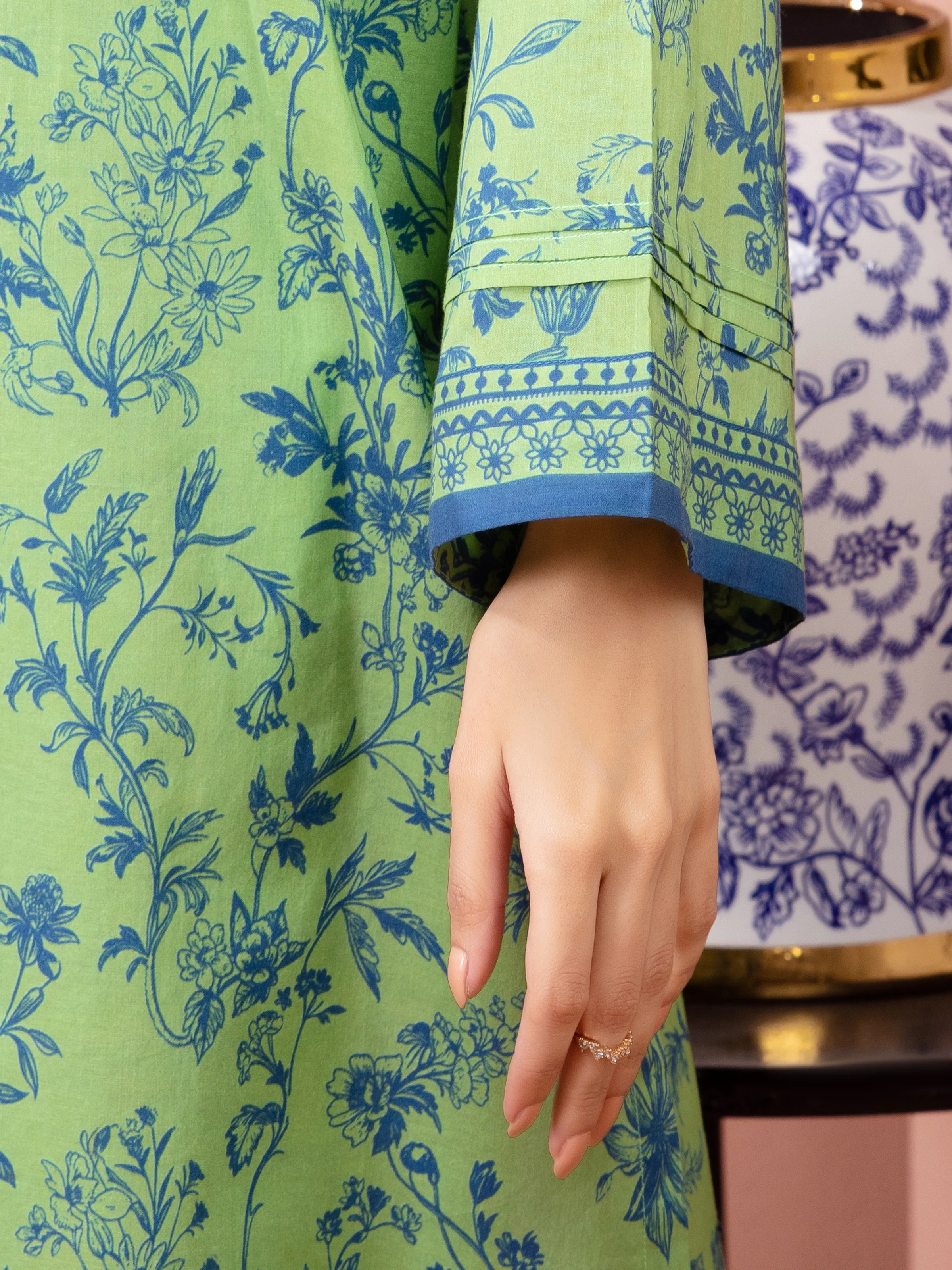 Unstitched Green Printed Lawn Suit - EWU6A1-36517-3P - Image 3