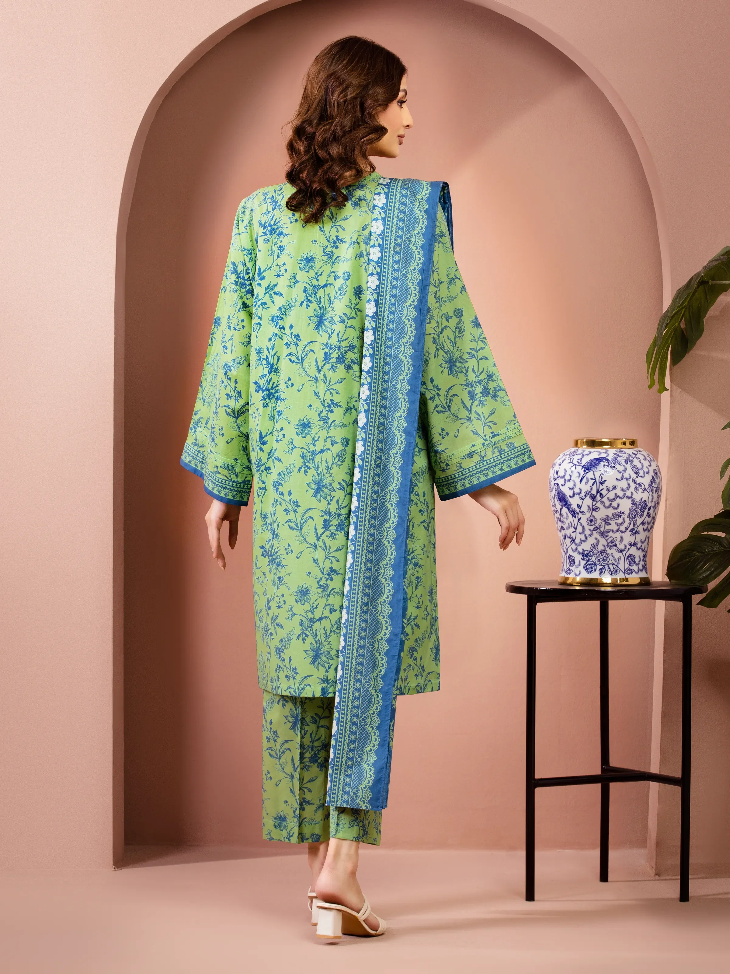 Unstitched Green Printed Lawn Suit - EWU6A1-36517-3P - Image 5