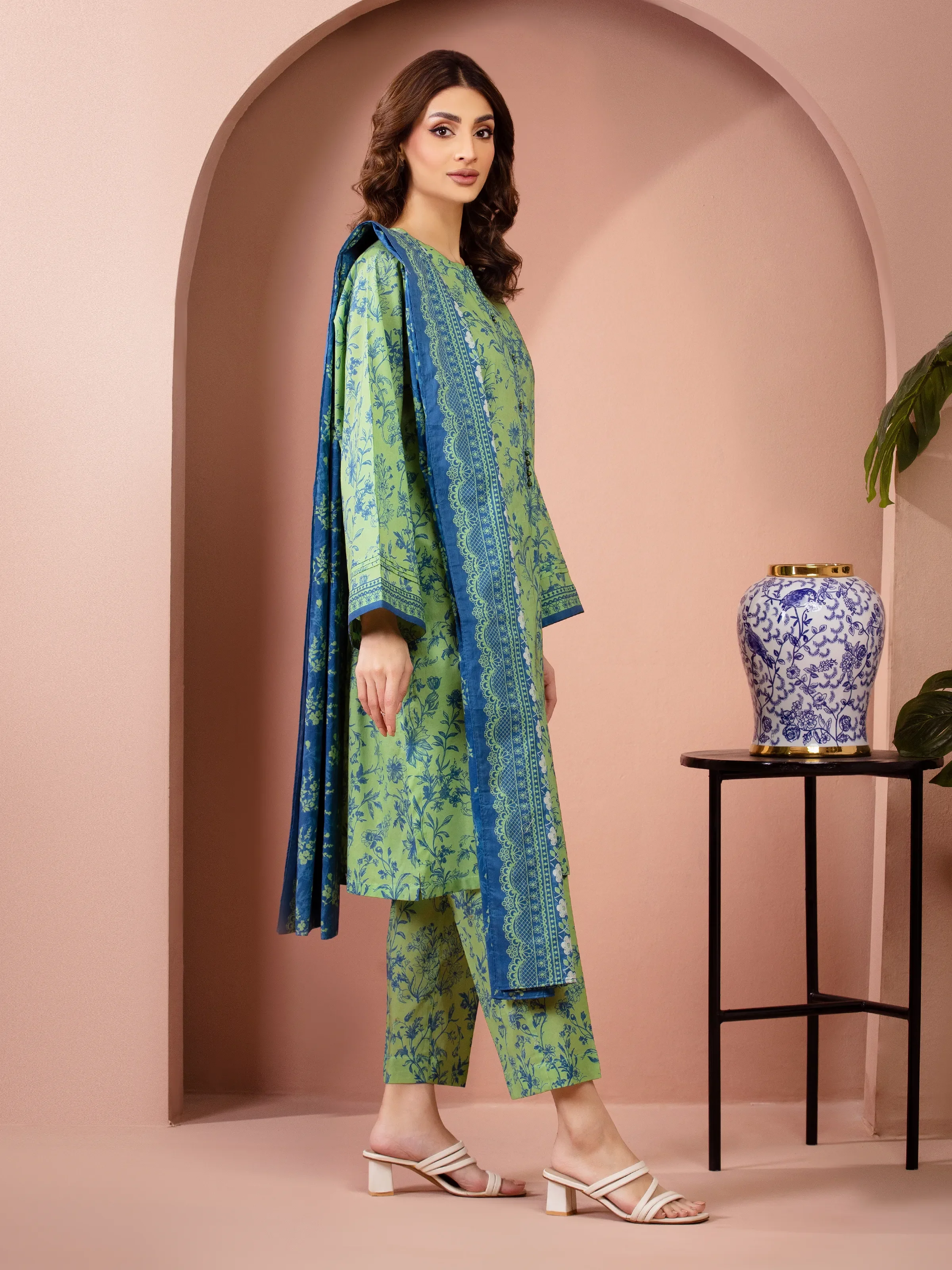 Unstitched Green Printed Lawn Suit - EWU6A1-36517-3P - Image 6