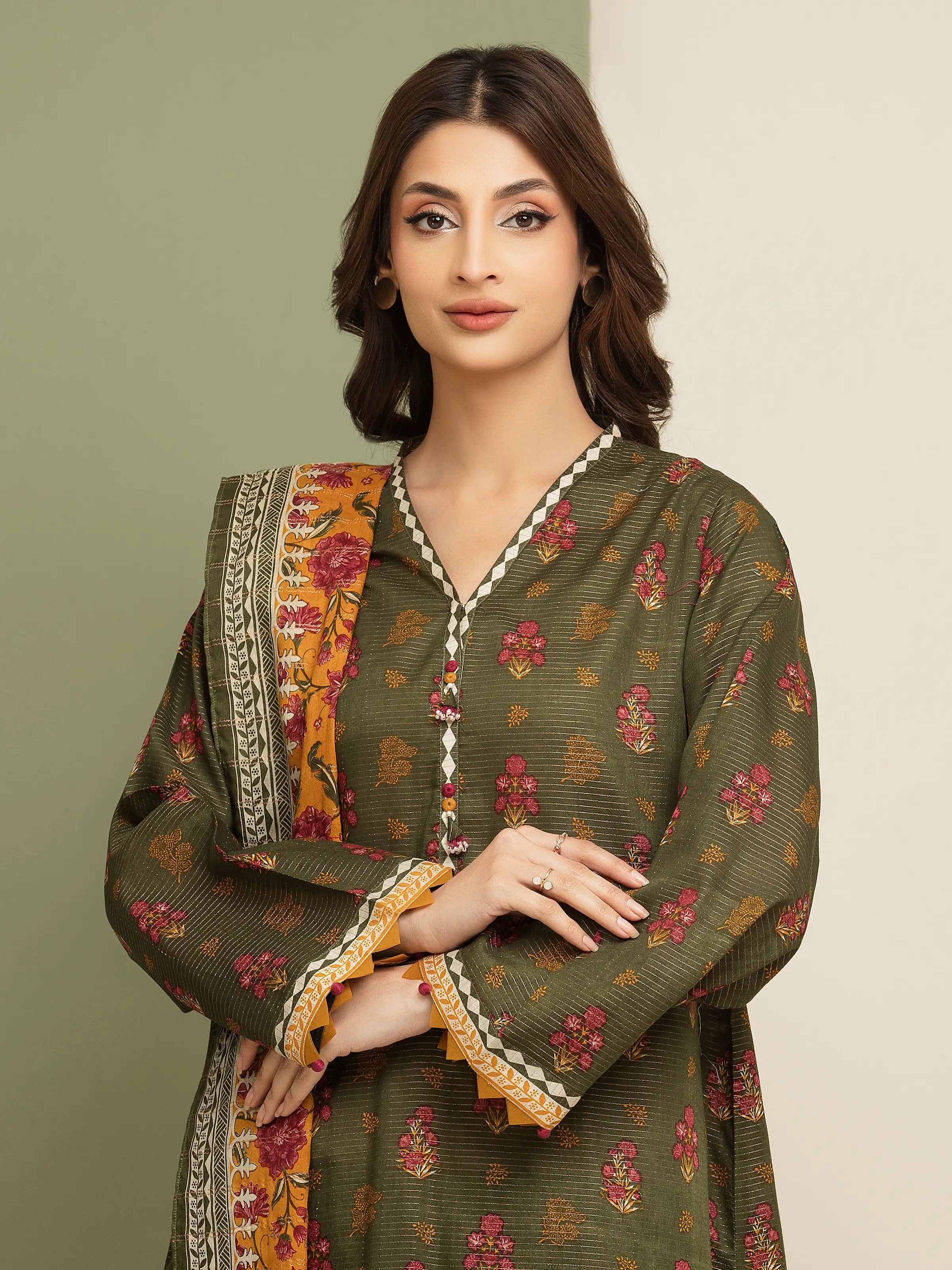 Unstitched Printed Zari Lawn Suit - EWU5M6-002-3P - Image 3