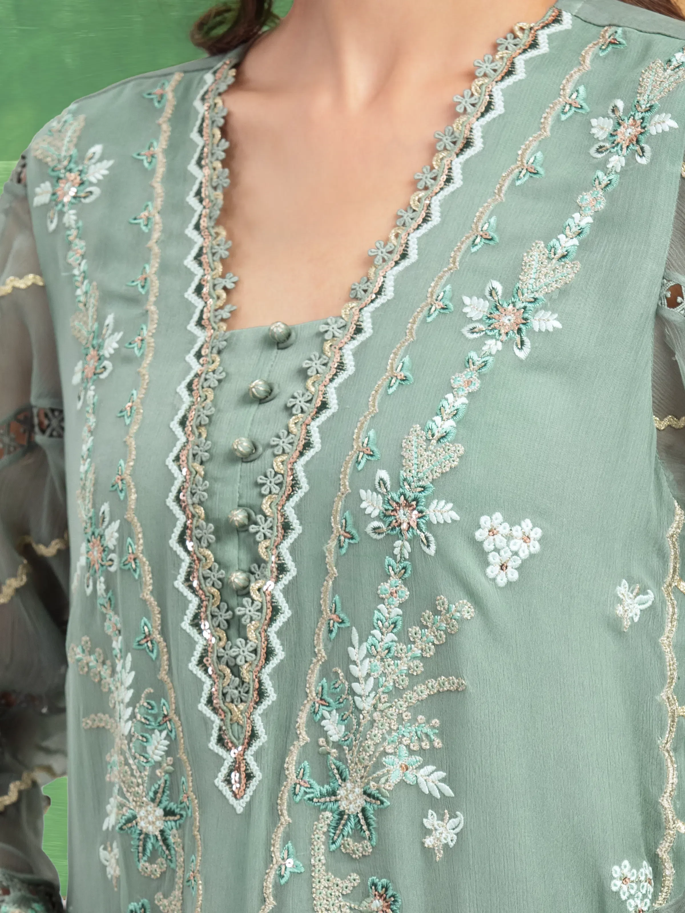 Unstitched Embroidered Chiffon Suit - EWU5V5-31307-3P - Image 3