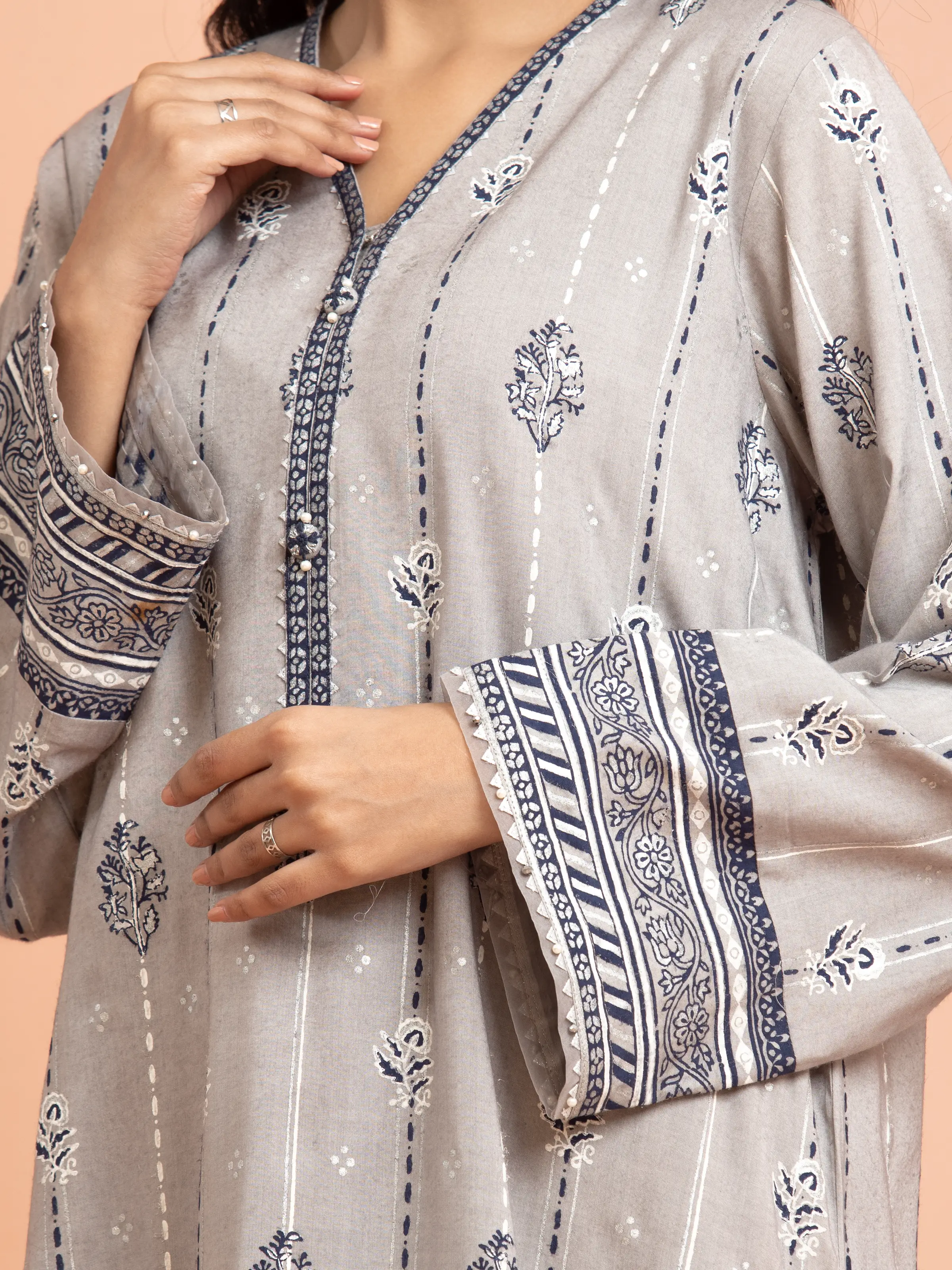 Unstitched Block Print Cambric Suit - EWU5M1-010-3P - Image 4