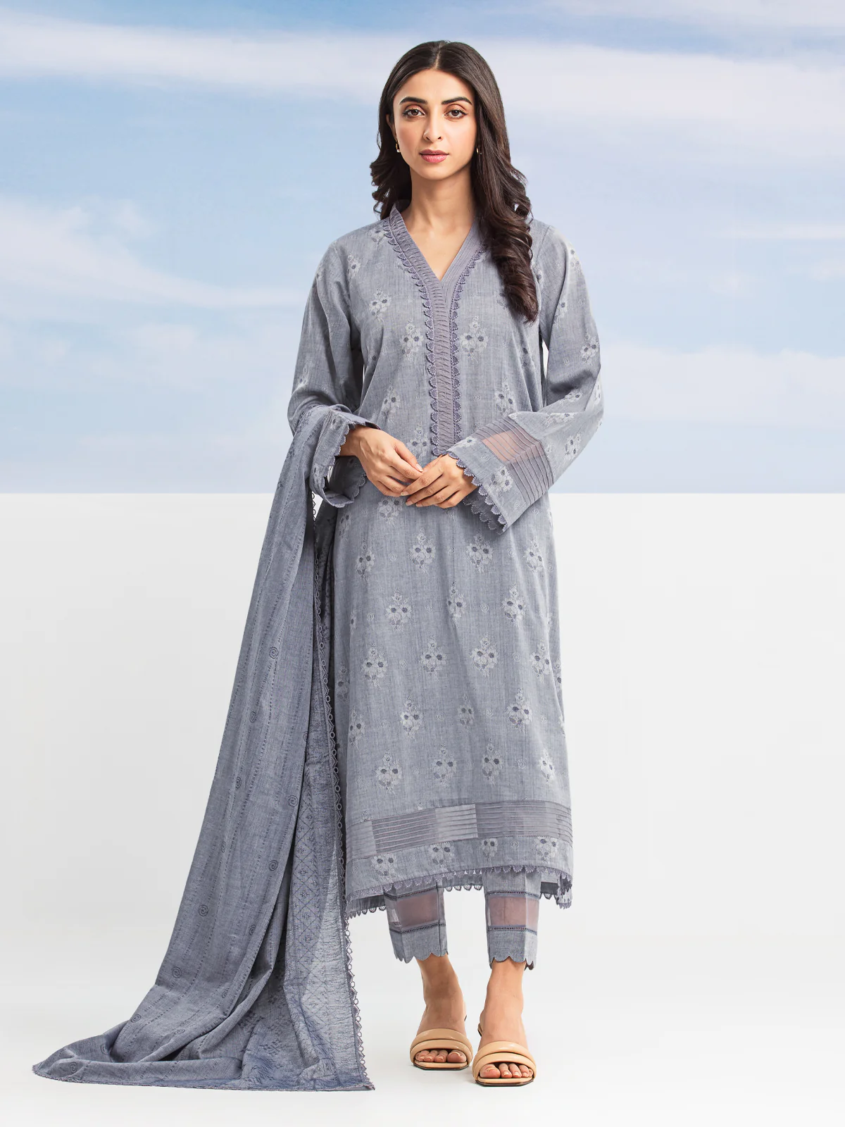 Unstitched Embroidered Jacquard Suit - EWU24V3-28786-3P - Image 5