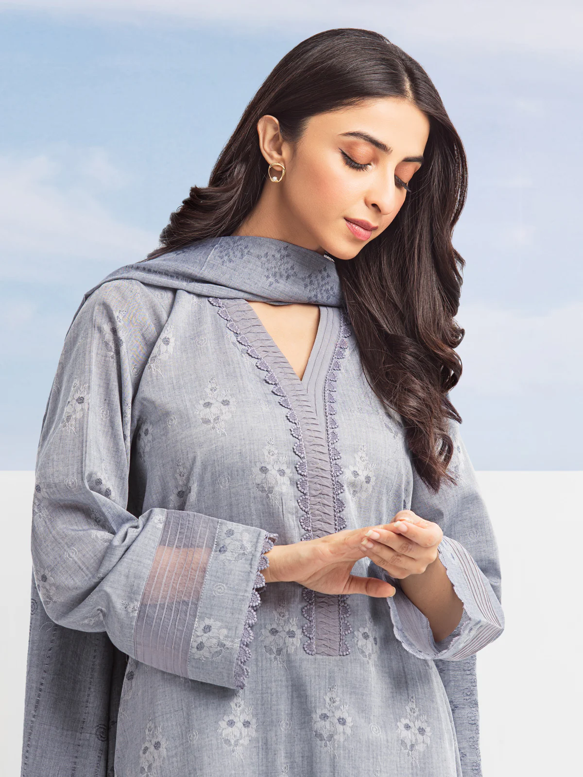 Unstitched Embroidered Jacquard Suit - EWU24V3-28786-3P - Image 2