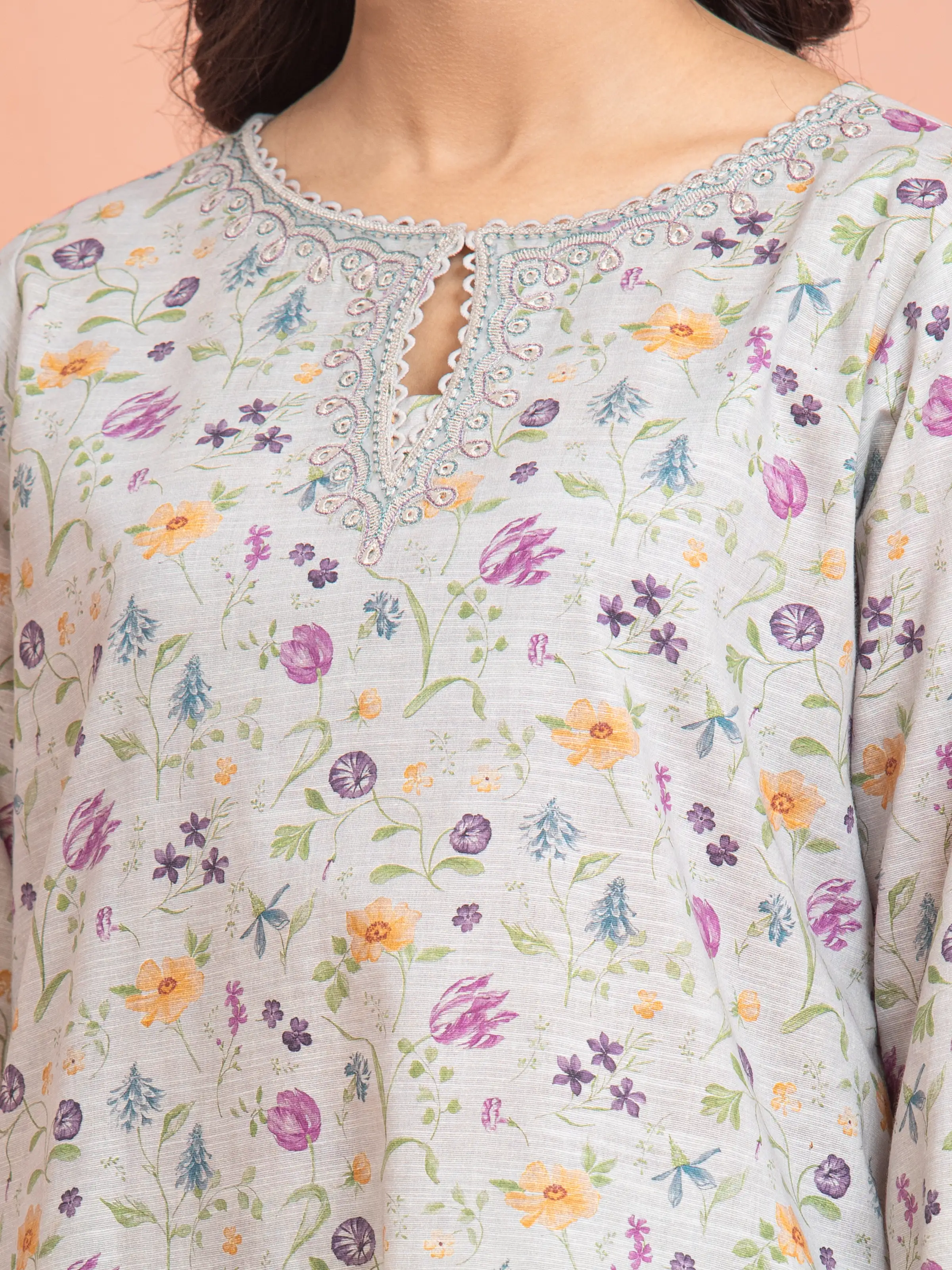 Unstitched Embroidered Khaddar Suit - EWU24V11-30199-3P - Image 4