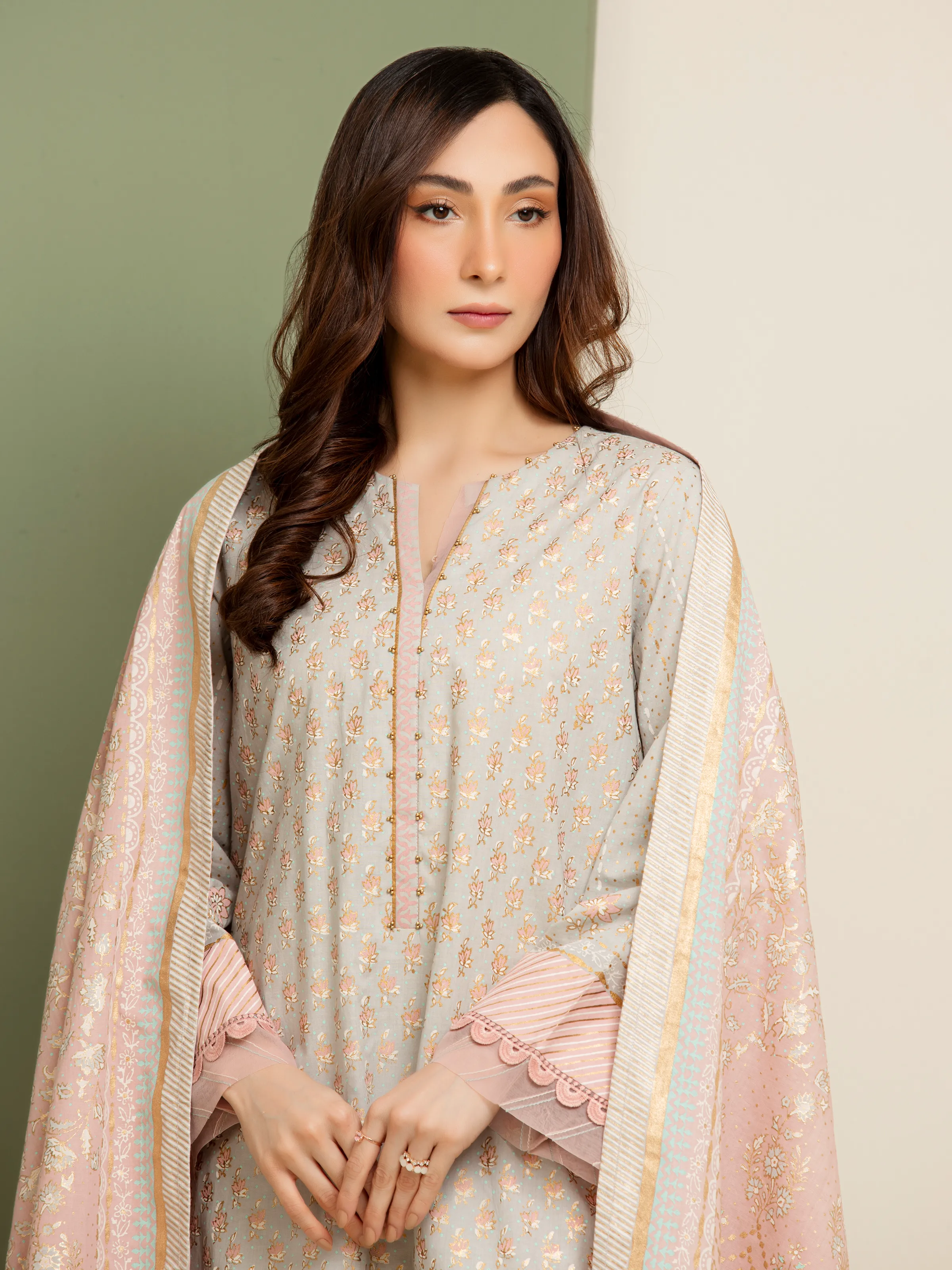 Unstitched Block Print Cambric Suit - EWU5M1-032-3P - Image 2