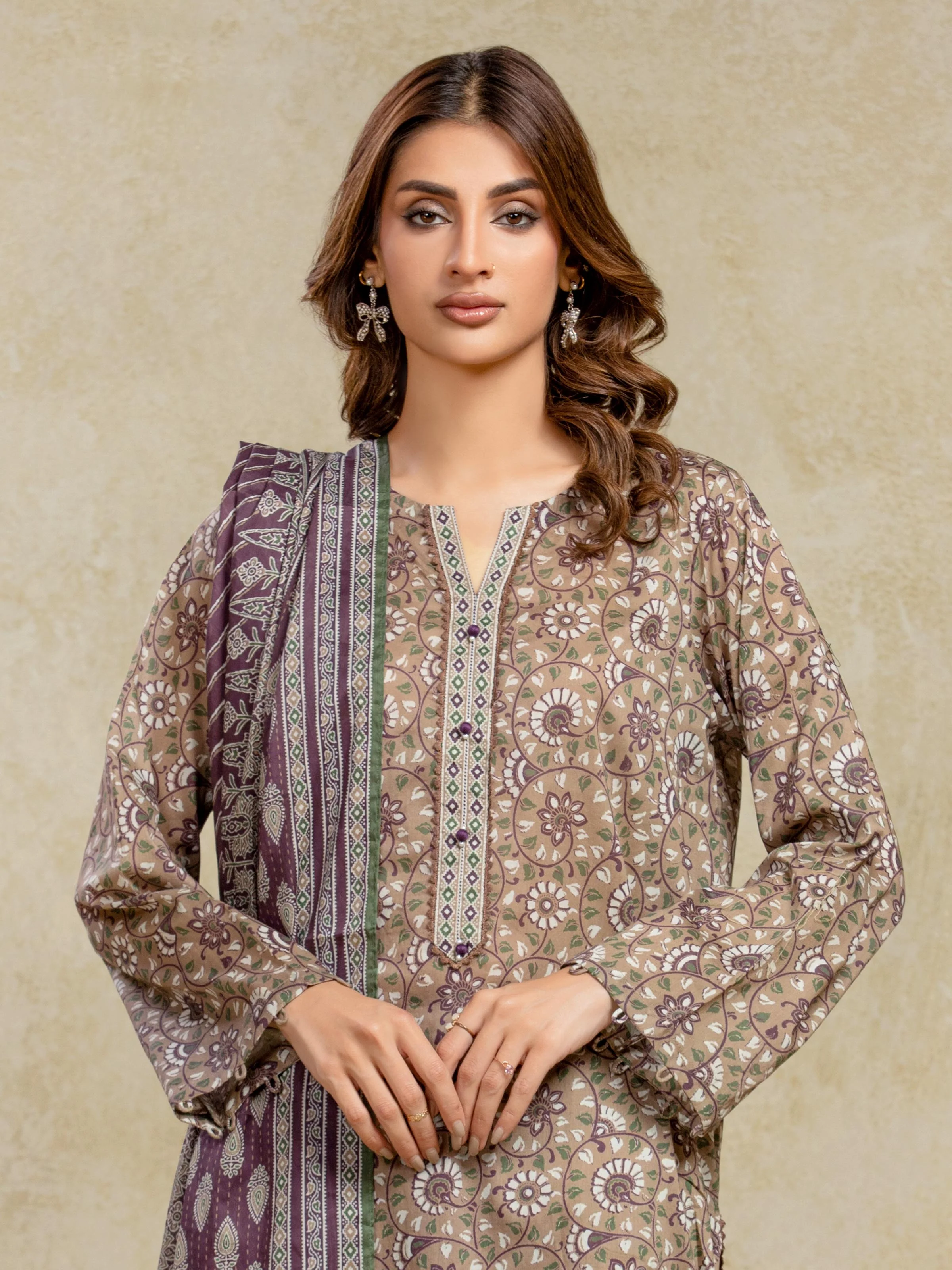 Unstitched Printed Khaddar Suit - EWU5A3-35978-3P - Image 2