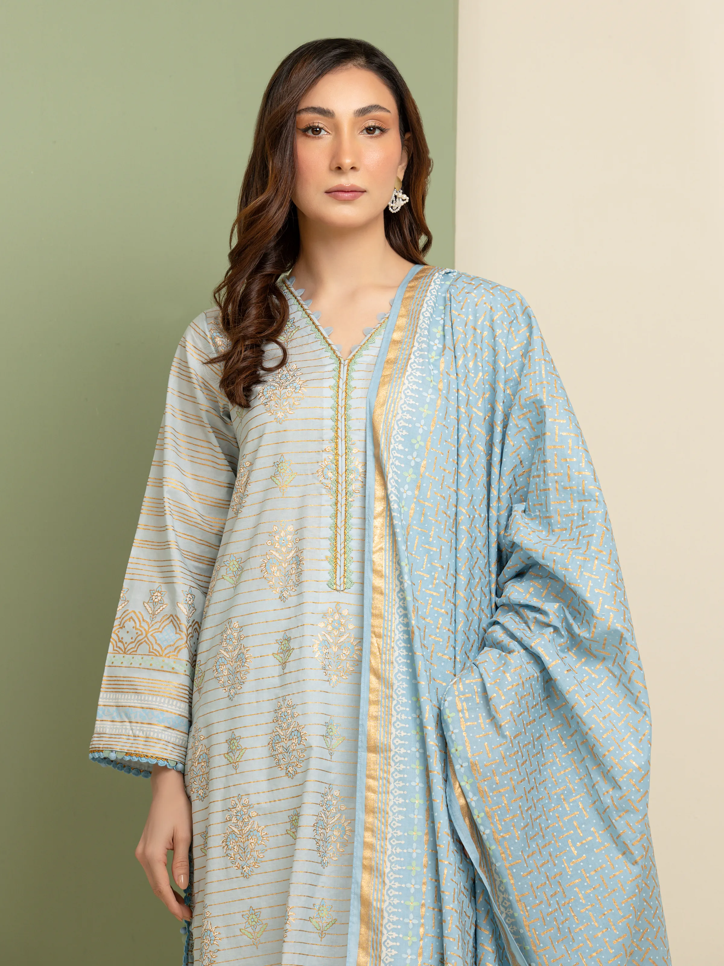 Unstitched Block Print Cambric Suit - EWU5M1-031-3P - Image 2