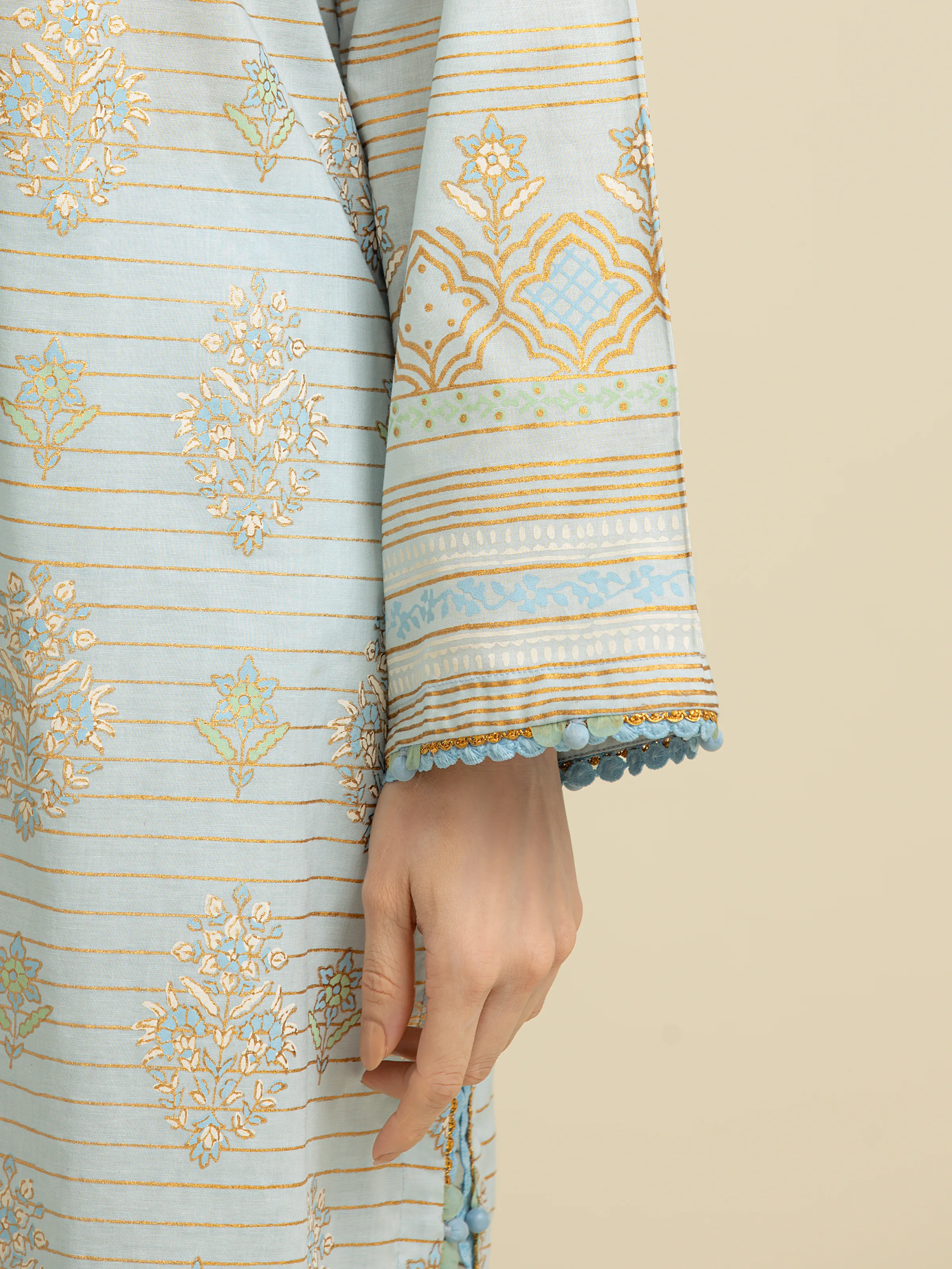Unstitched Block Print Cambric Suit - EWU5M1-031-3P - Image 3