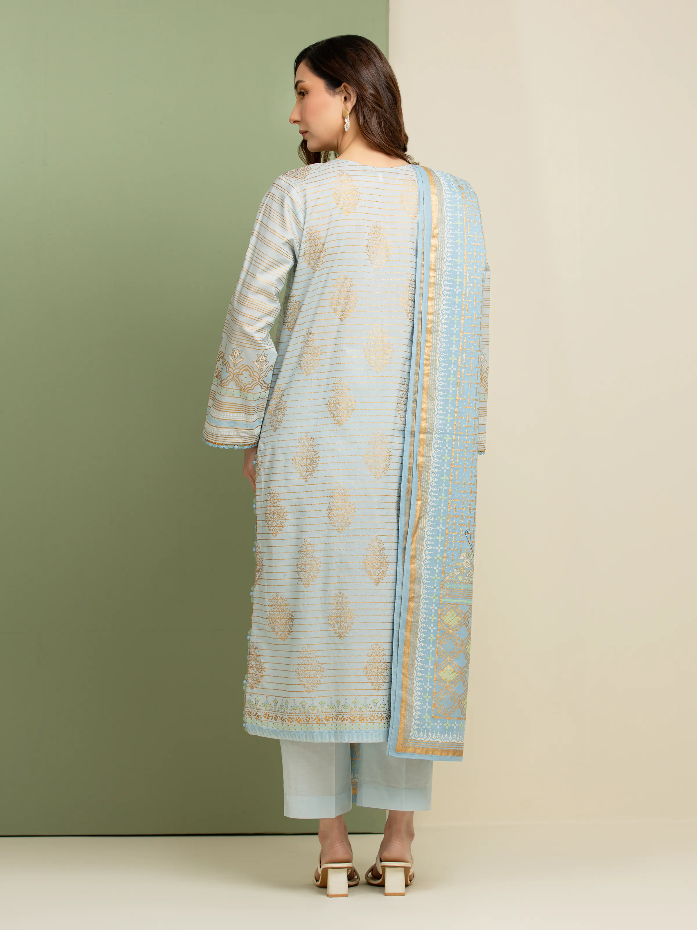 Unstitched Block Print Cambric Suit - EWU5M1-031-3P - Image 6