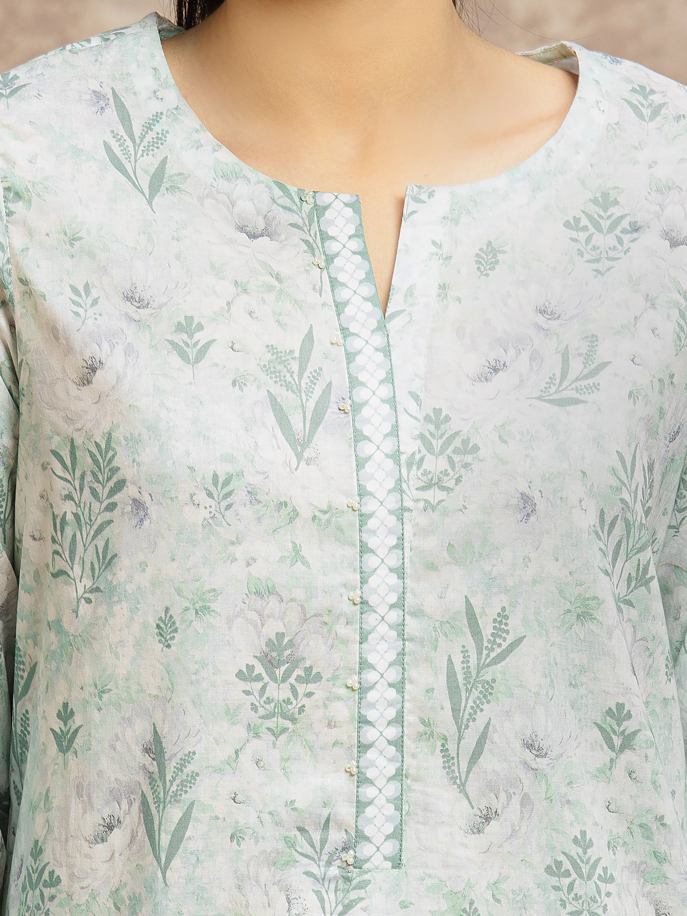 Unstitched Ice Green Printed Lawn Suit - EWU6A1-36522-3P - Image 3