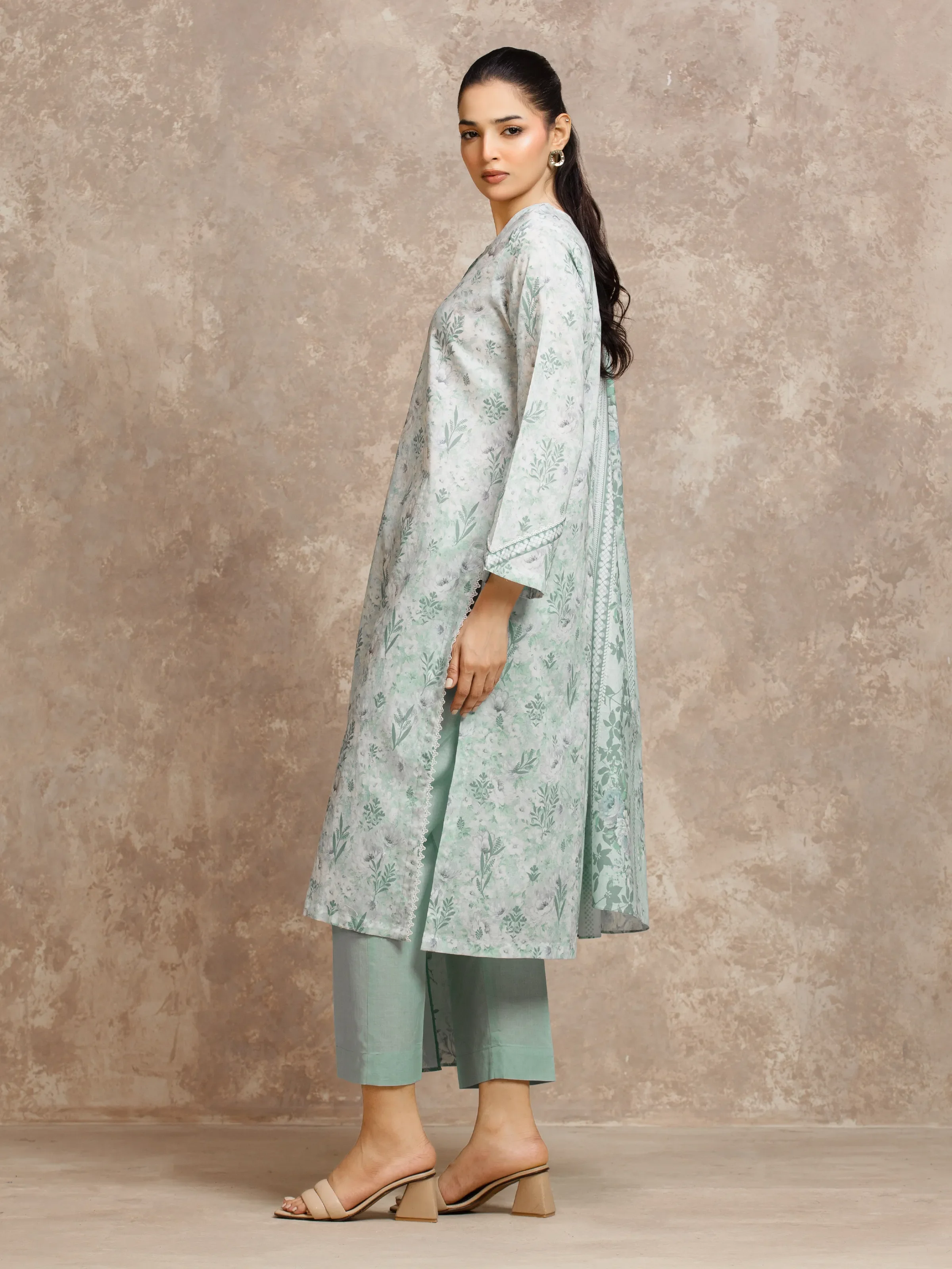 Unstitched Ice Green Printed Lawn Suit - EWU6A1-36522-3P - Image 4