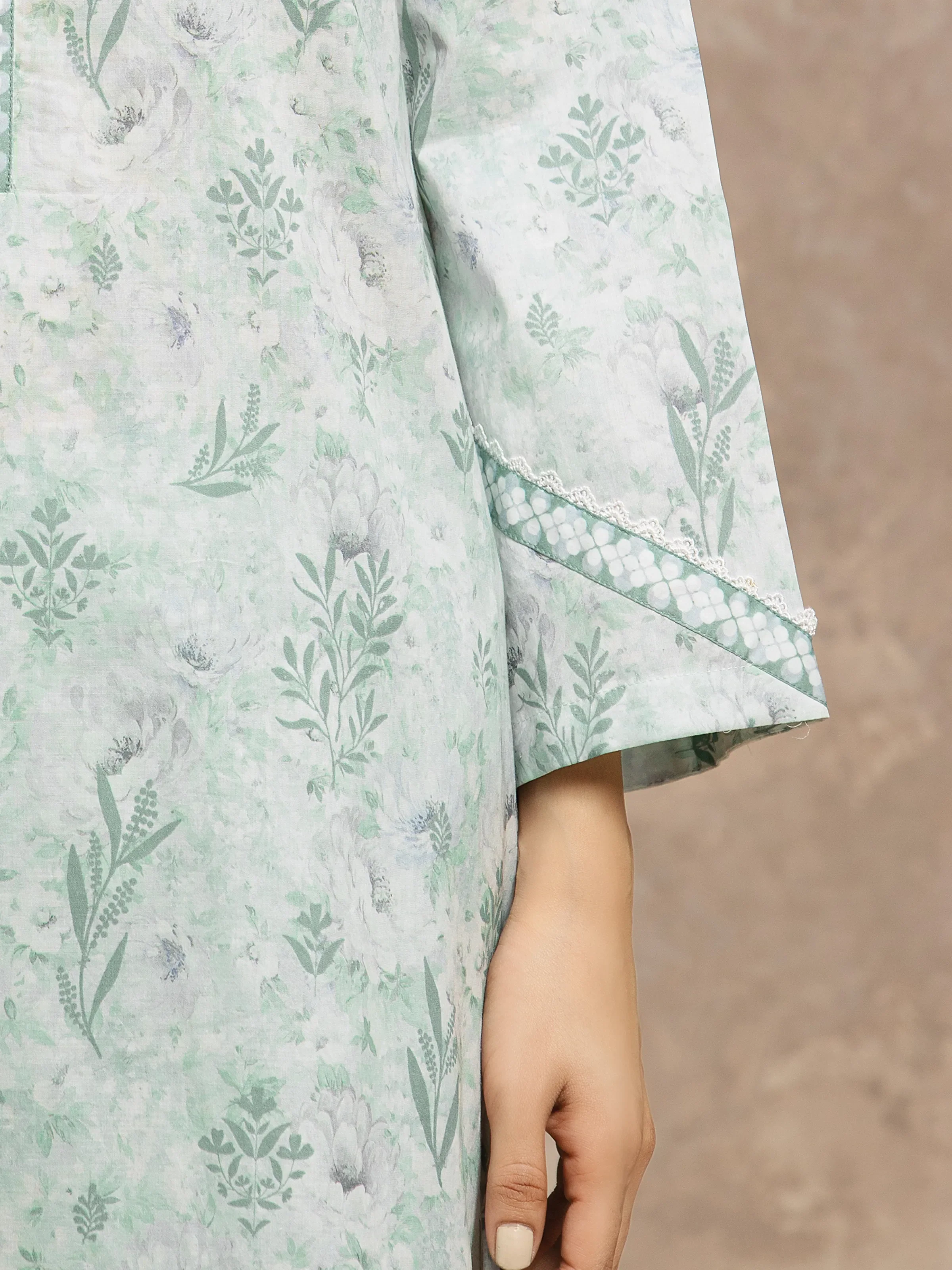 Unstitched Ice Green Printed Lawn Suit - EWU6A1-36522-3P - Image 5