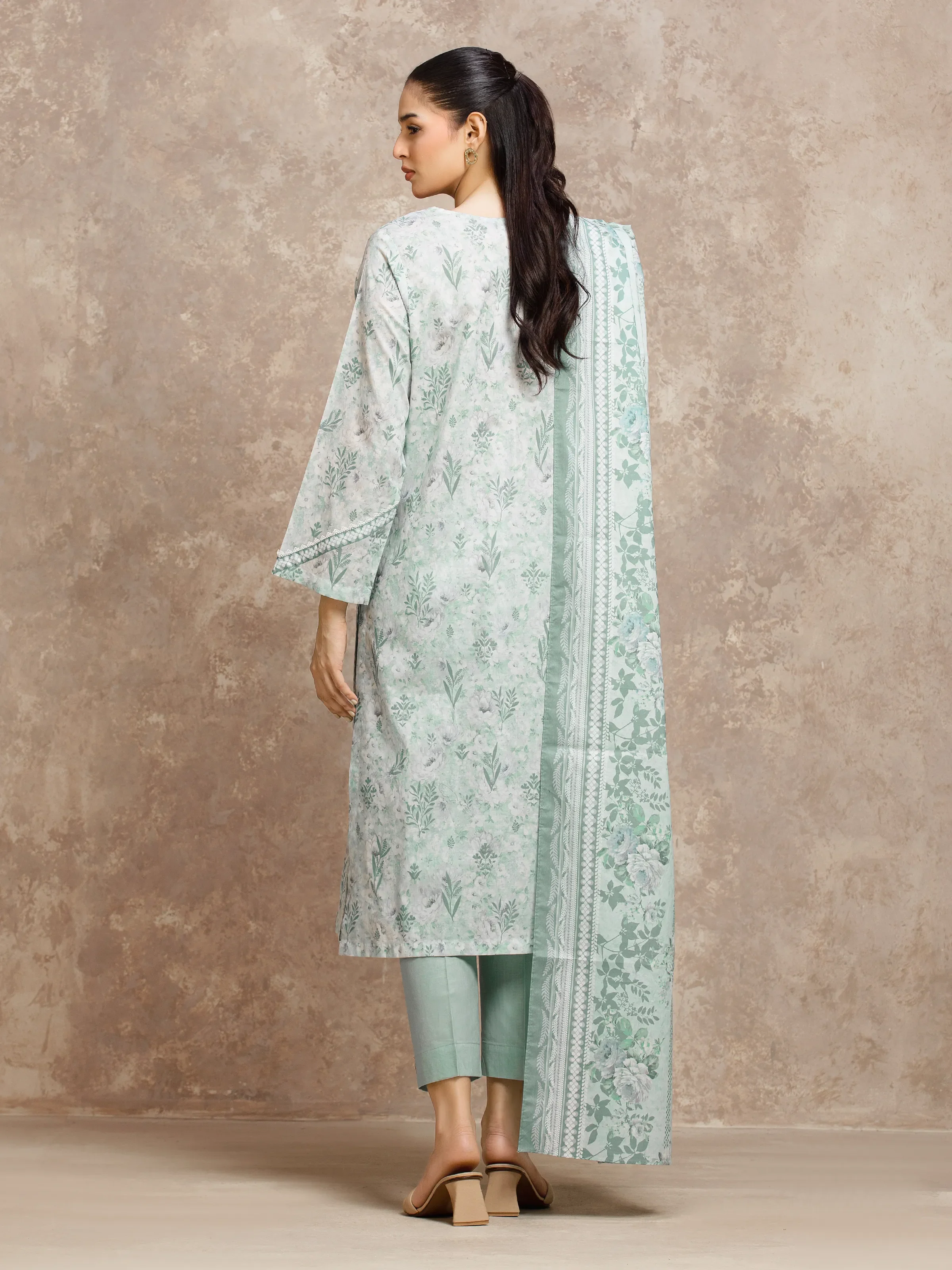 Unstitched Ice Green Printed Lawn Suit - EWU6A1-36522-3P - Image 6