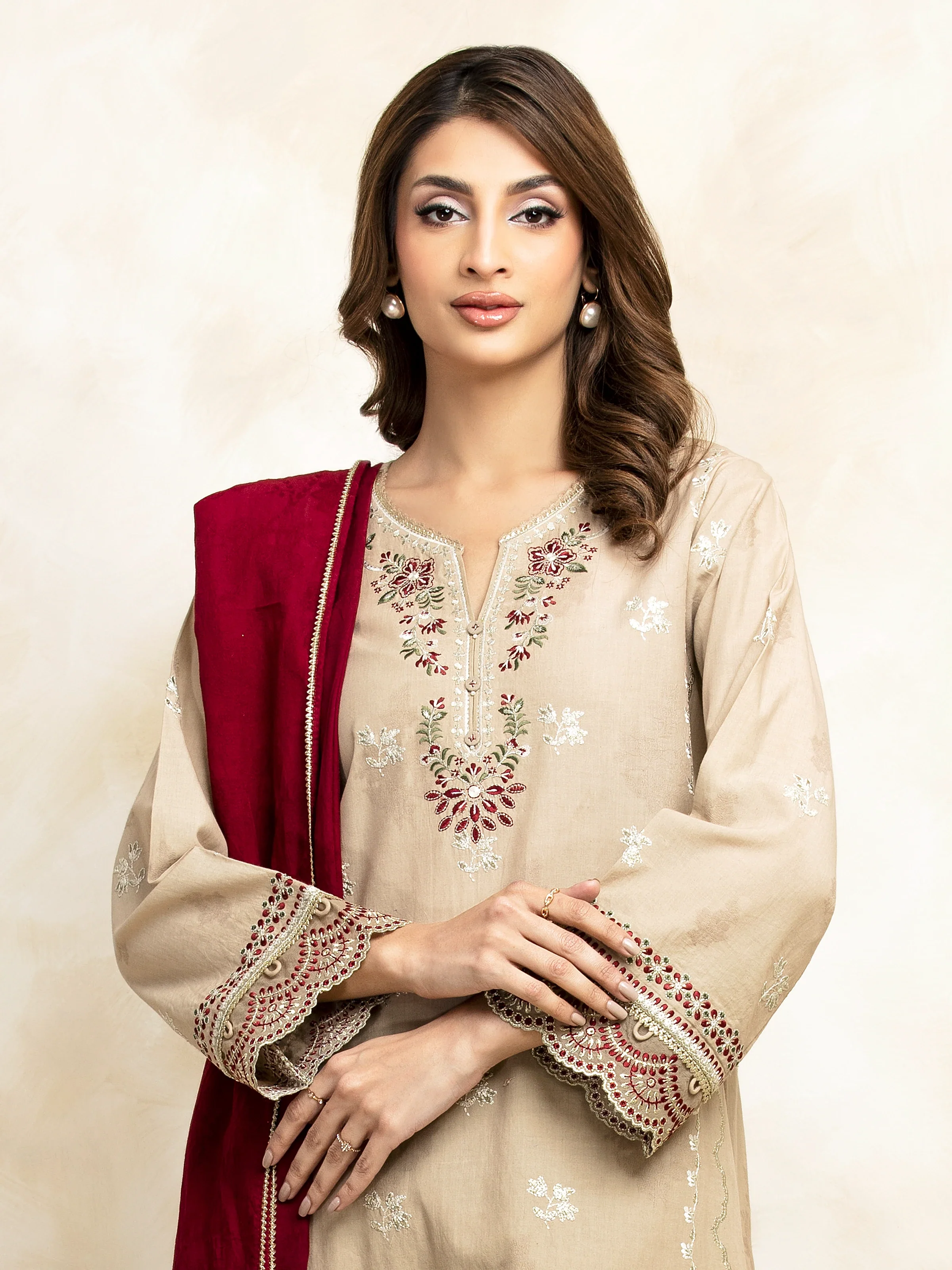 Unstitched Embroidered Jacquard Suit - EWU5V3-31153-3P - Image 4