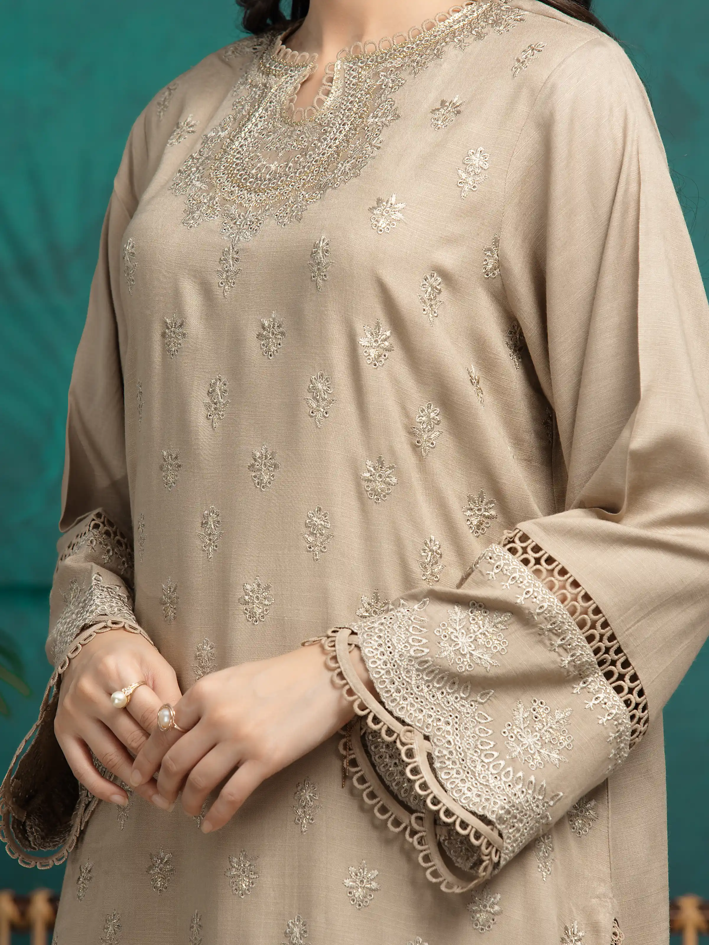 Unstitched Embroidered Raw Silk Suit - EWU24V16-30284-3P - Image 3