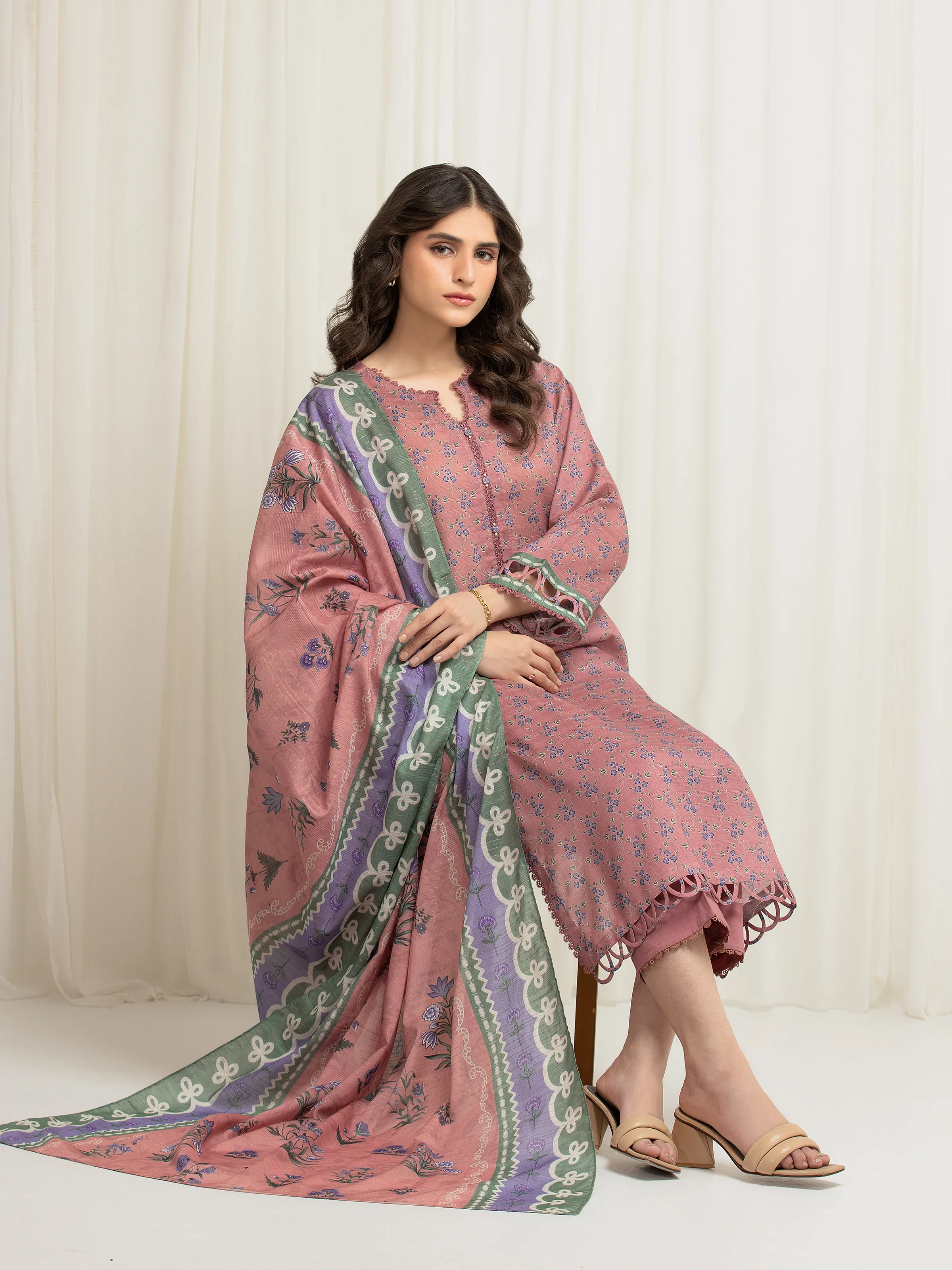 Unstitched Printed Zari Lawn Suit - EWU6M6-041-3P - Image 2