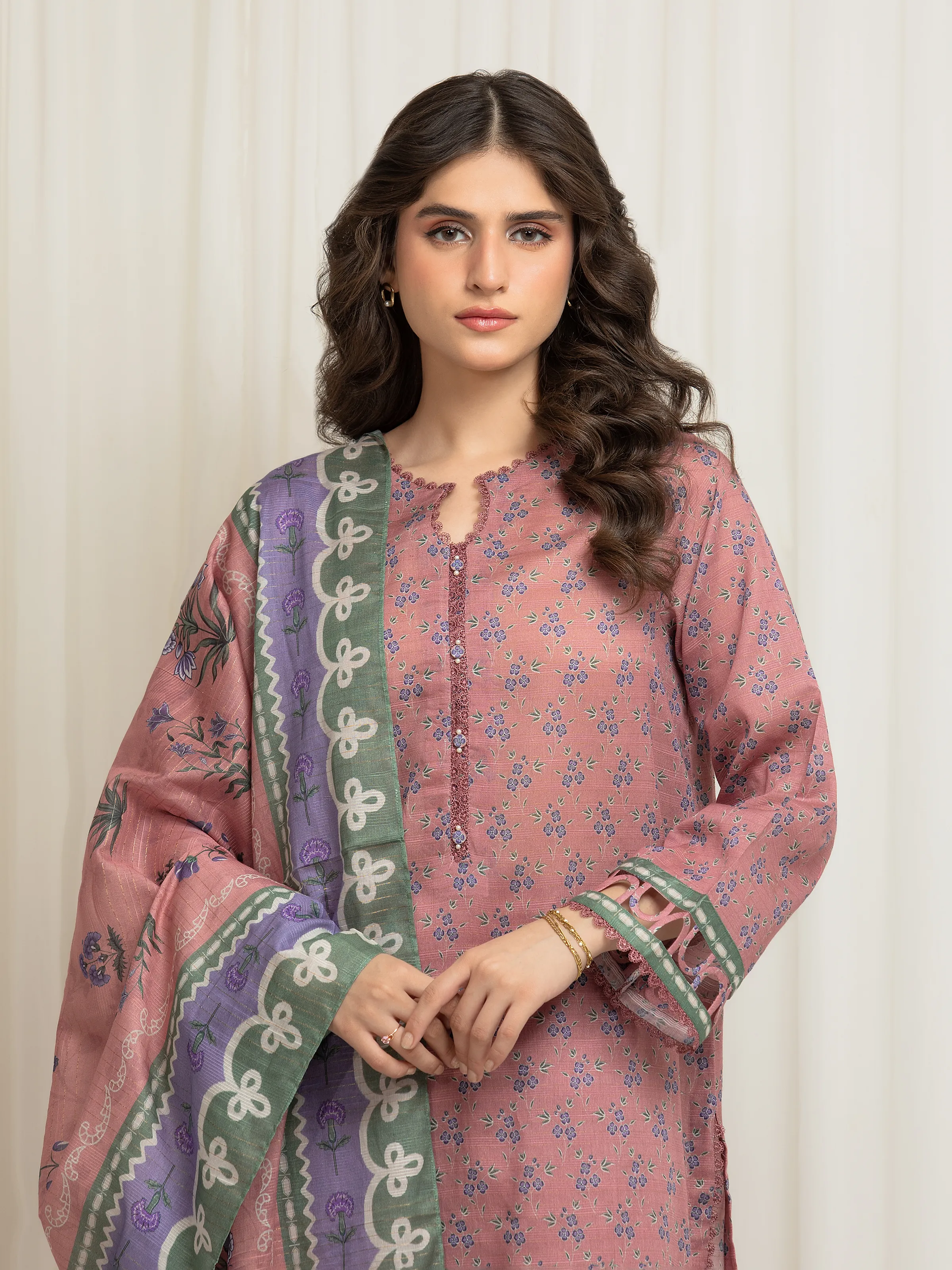 Unstitched Printed Zari Lawn Suit - EWU6M6-041-3P - Image 3