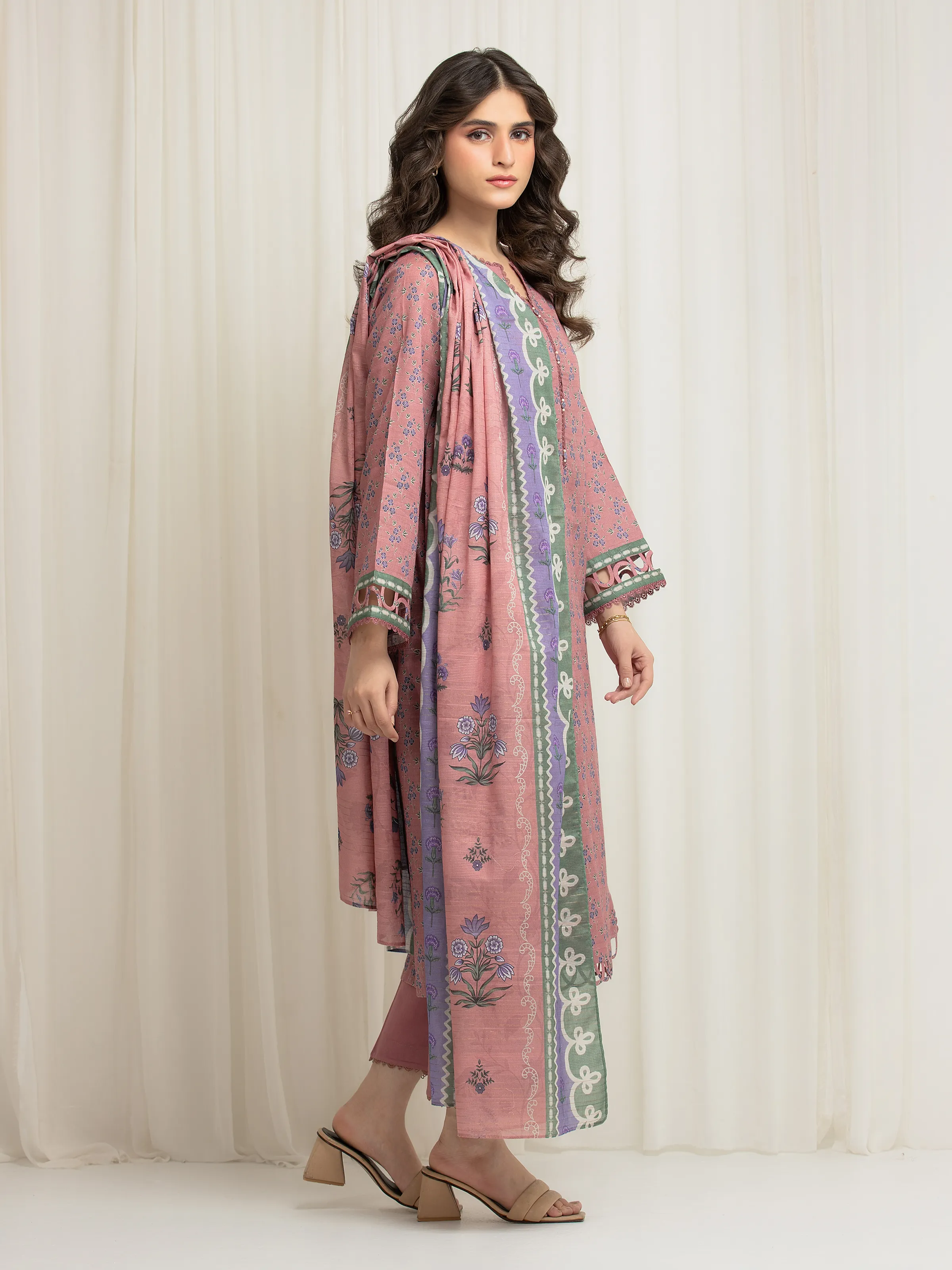 Unstitched Printed Zari Lawn Suit - EWU6M6-041-3P - Image 5